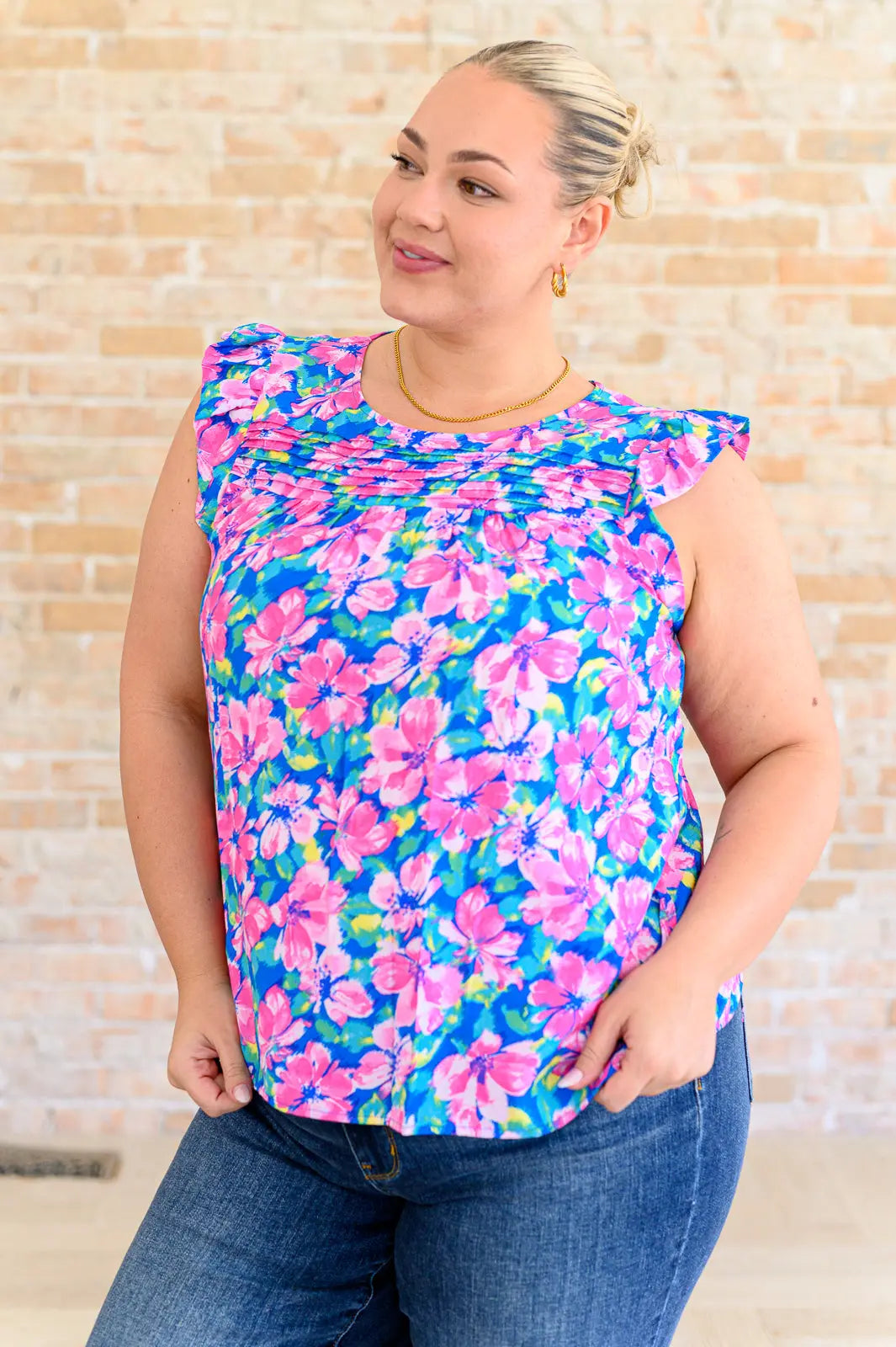 Royal Pink Flutter Sleeve Blouse for Women | Elegant Petals on the Moon Design | Perfect for Date Night & Office Wear