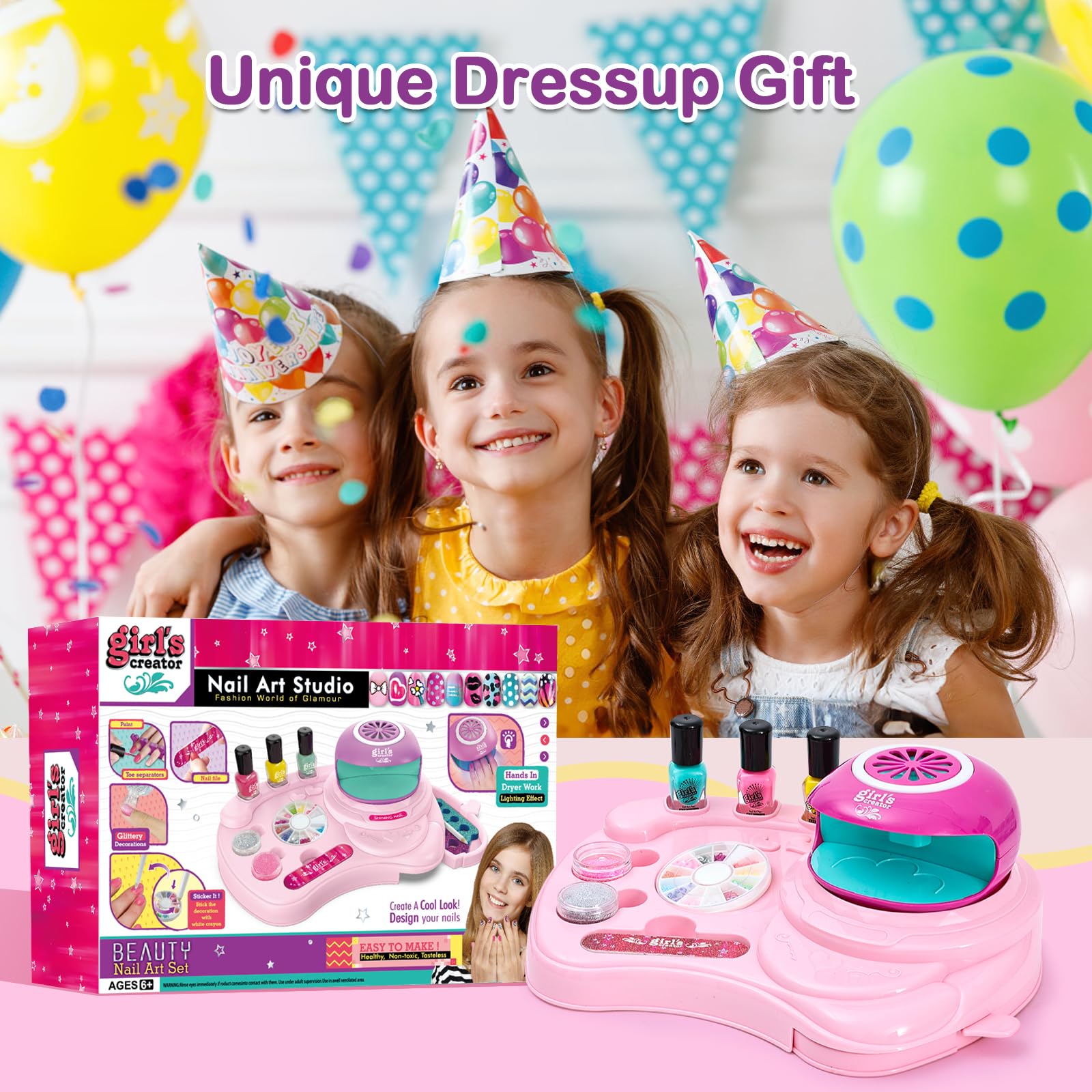 Non-Toxic Kids Nail Polish Set for Girls Ages 7-12 - Safe Nail Art Kit with 10 Colors | Perfect Birthday Gift for 8-10 Year Old Girls | Fun Spa Manicure Toys for Playdates & Sleepovers