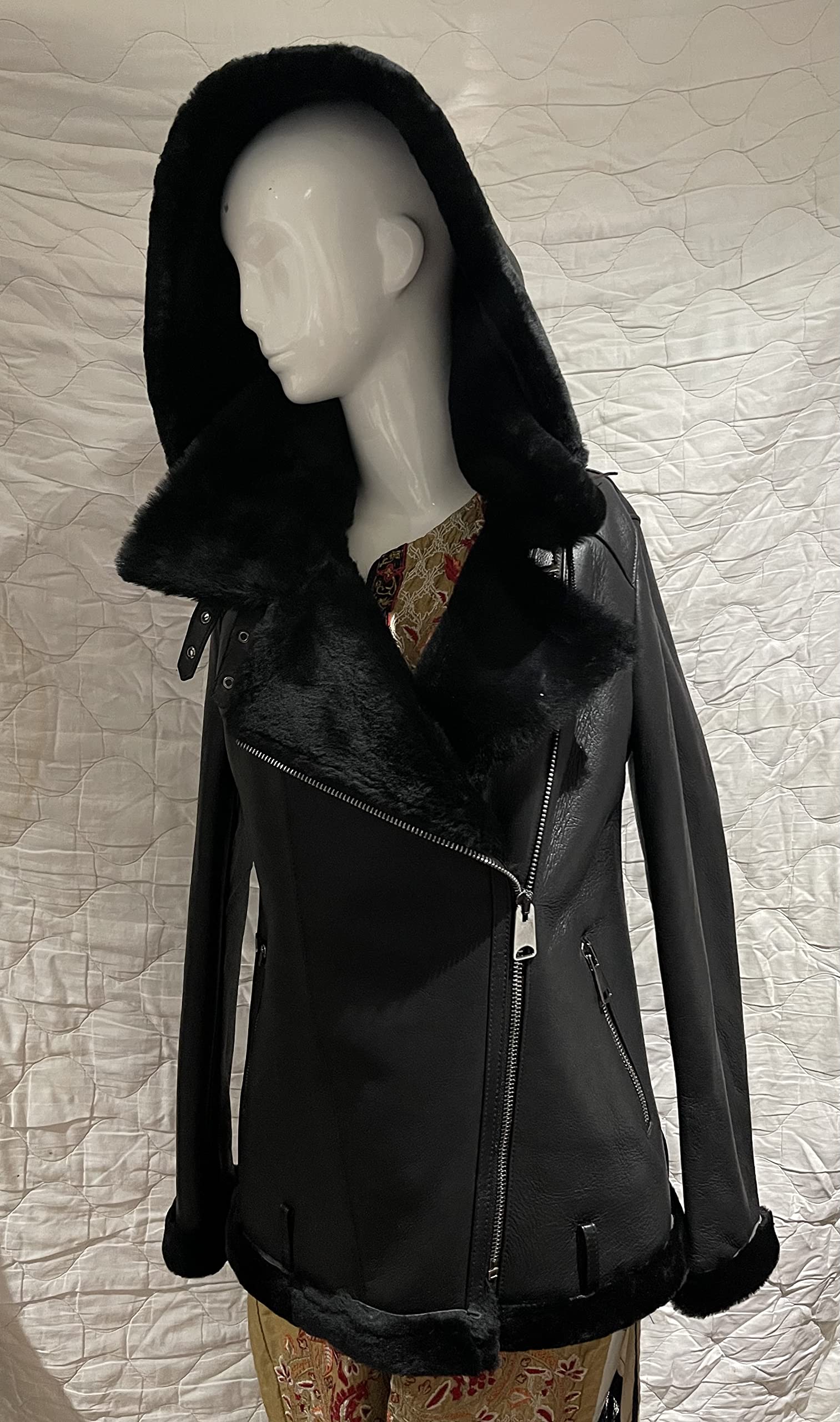 Women's Genuine Sheepskin Shearling Leather Bomber Jacket - 100% Natural Wool Fur Aviator Pilot Coat (Black with Fur) | Vintage WWII Style Winter Outerwear for Cold Weather & Fashion Statement