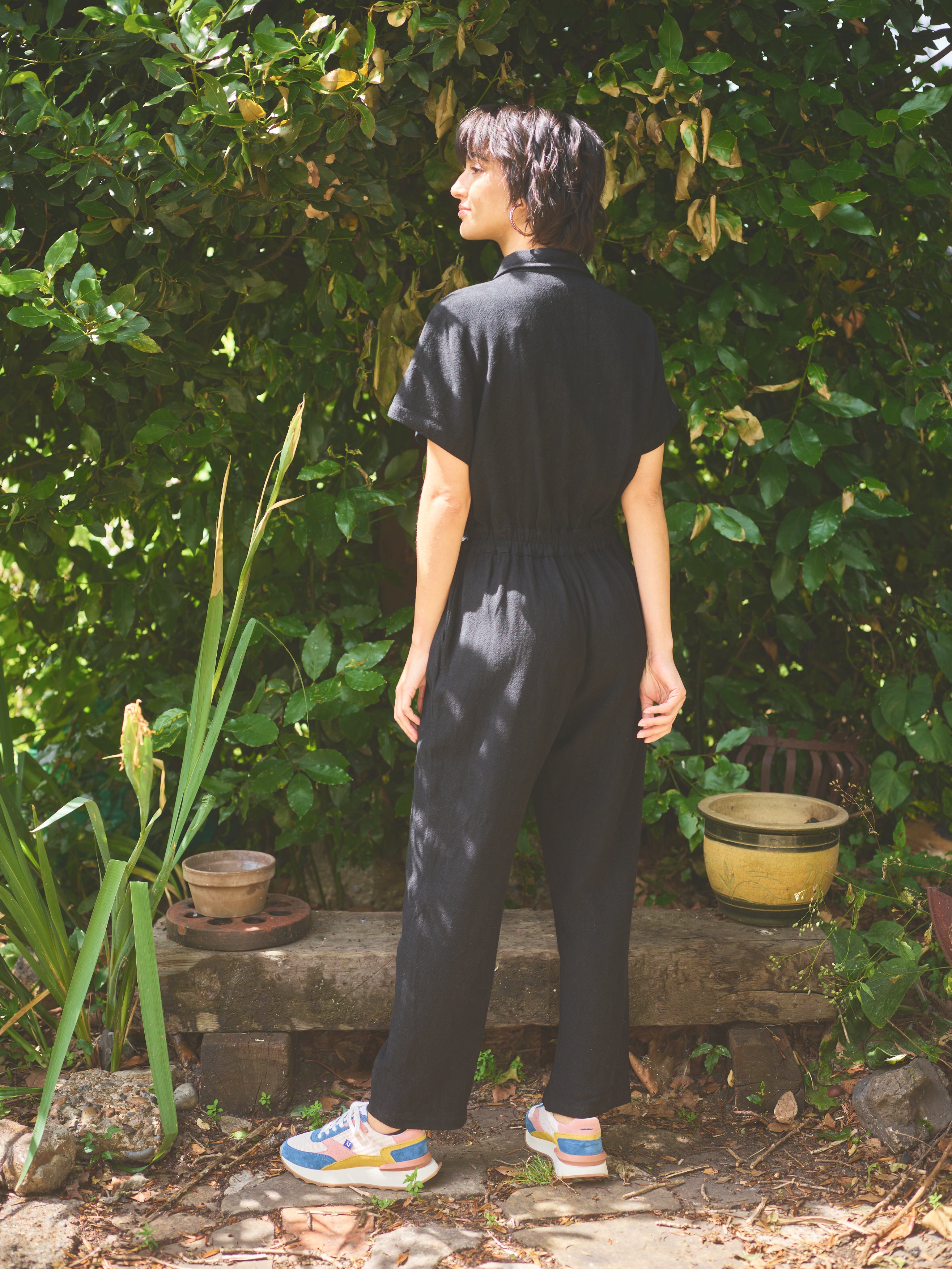 Lowie Linen Viscose Black Boilersuit Jumpsuit for Women - Comfortable & Stylish One-Piece Outfit for Casual Wear, Work, or Travel