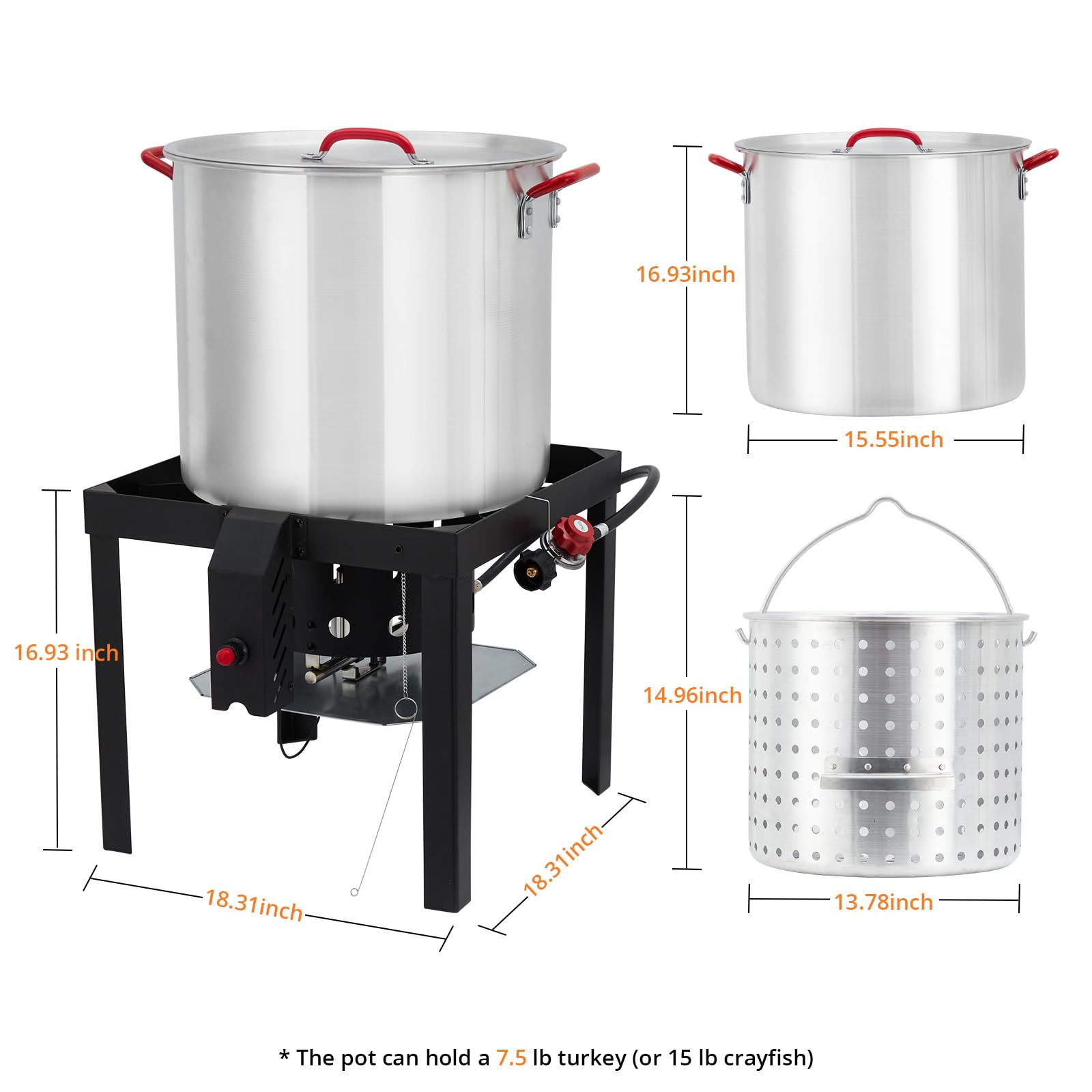**100 Qt Outdoor Seafood Boil Pot with Basket & Burner – Aluminum Propane Fish Fryer, Crab & Crawfish Boiler, 110,000 BTU, 10 PSI Regulator – Perfect for Backyard Cooking, Camping, and Large Gatherings**