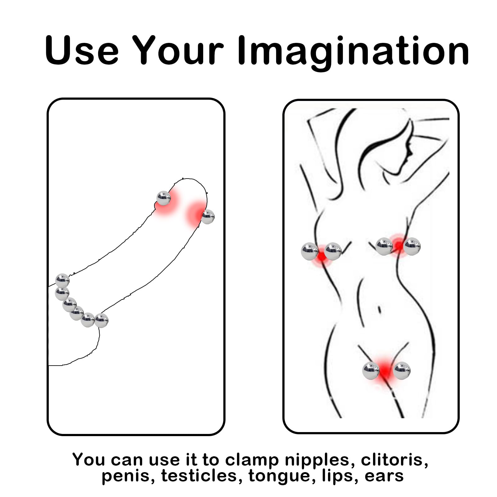 Metal Beaded Nipple Clamps for Women - BDSM Non-Piercing Clit Clamps, Sex Bondage Kit with Clitoral Stimulation - Sensual Pleasure Toys for Couples & Adults - Perfect for Spicing Up Your Bedroom Play & BDSM Exploration