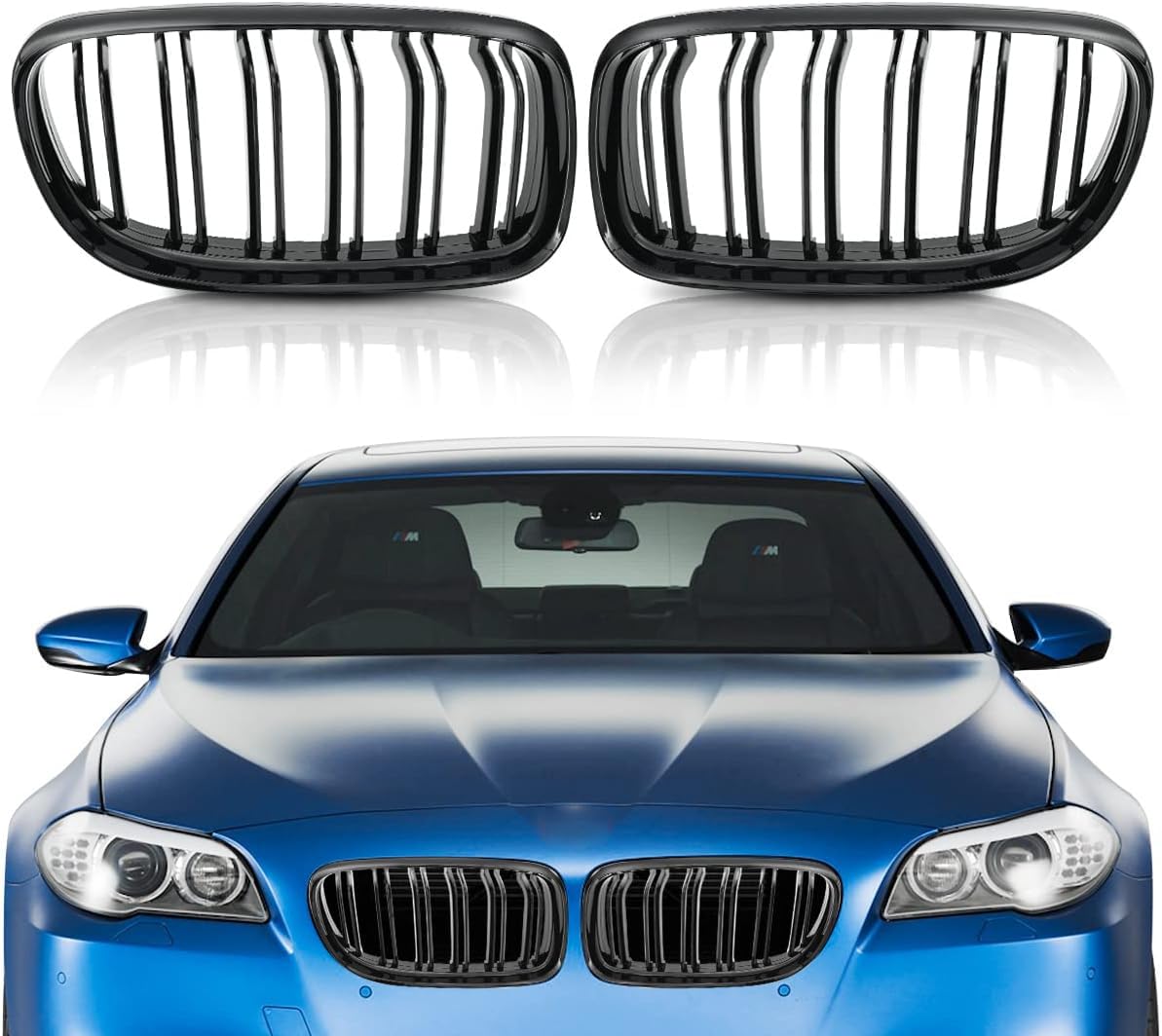 Gloss Black Double Line KVR Kidney Grill for BMW 3 Series E90 E91 (2009-2011) - Compatible with 323i 325i 328i 330i 335i - 2PC Grille Insert Trims - Perfect Upgrade for Sporty Look & Enhanced Airflow