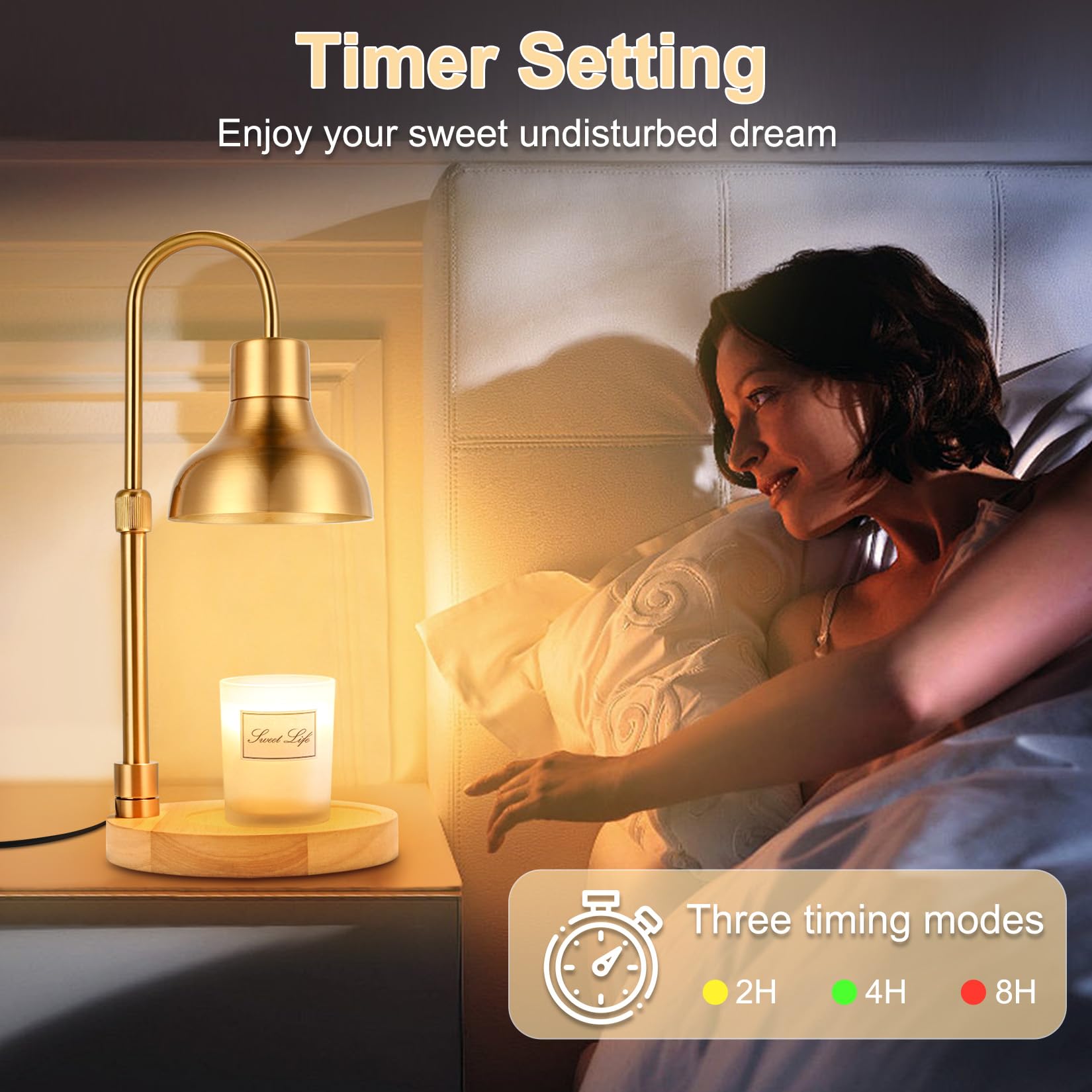 Dimmable Candle Warmer Lamp with Timer - Adjustable Height & Brightness, Includes 3 Bulbs - Electric Wax Melter for Jar Candles - Perfect for Bedroom, Home Decor & Housewarming Gifts (Gold) - Create Cozy Ambiance for Relaxation & Romantic Evenings