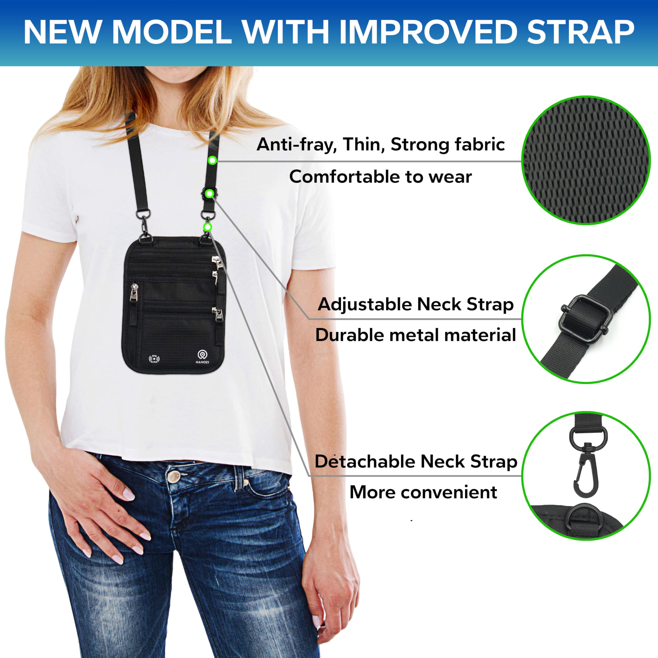 RFID Blocking Travel Neck Wallet for Women & Men – Slim Concealable Passport Holder with Secure Pouch for Cash, Cards & Documents | Perfect for Airports, Vacations & International Travel (Black)