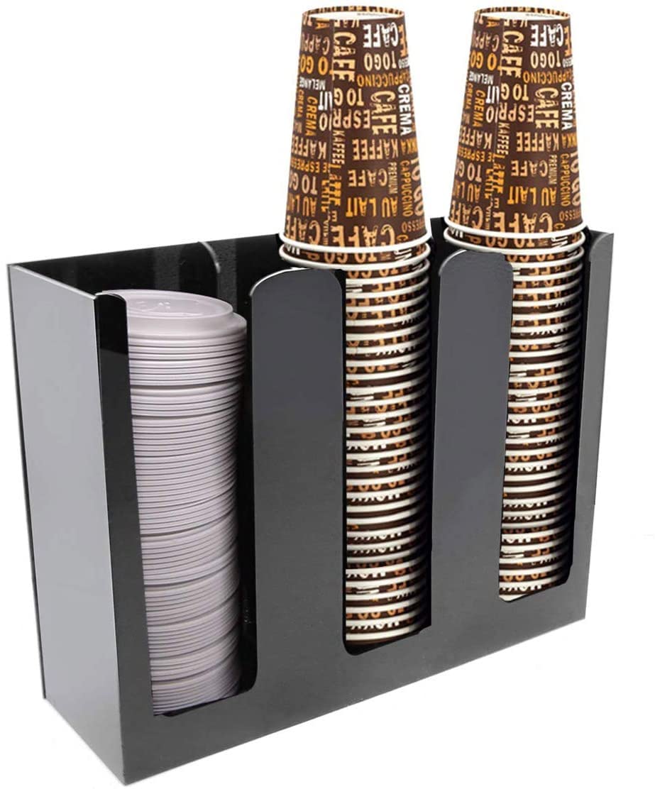 JMBK Commercial Cup and Lid Holder Organizer - Stackable Disposable Coffee Cup & Lid Dispenser for Cafes, Restaurants, Offices - Countertop Storage Solution for Paper Cups, Lids, and Accessories - Perfect for Coffee Shops, Fast Food Counters, and Office Break Rooms
