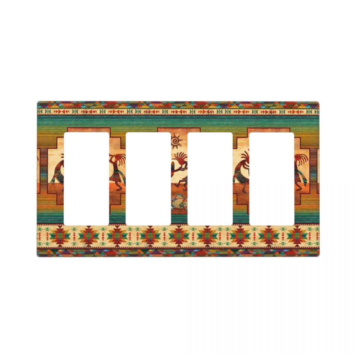 Southwest Native American Kokopelli 4-Gang Rocker Light Switch Cover - Decorative Quad Wall Plate for Home & Office - 4.5