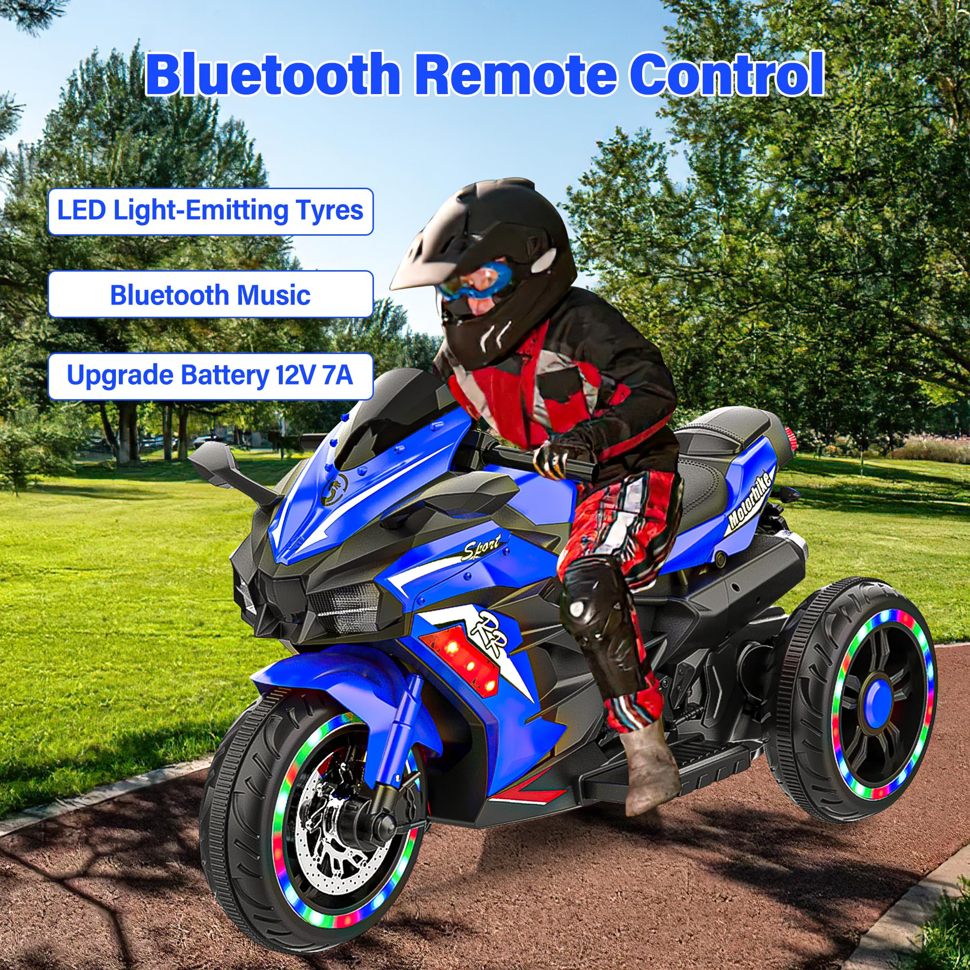 12V Kids Electric Ride On Motorcycle - 3-Wheel Battery Powered Toy Bike for Boys & Girls Ages 3-6 | LED Light-Up Tires, PU Seat & Racing Handlebars | Perfect Birthday Gift for Toddlers | Indoor & Outdoor Play