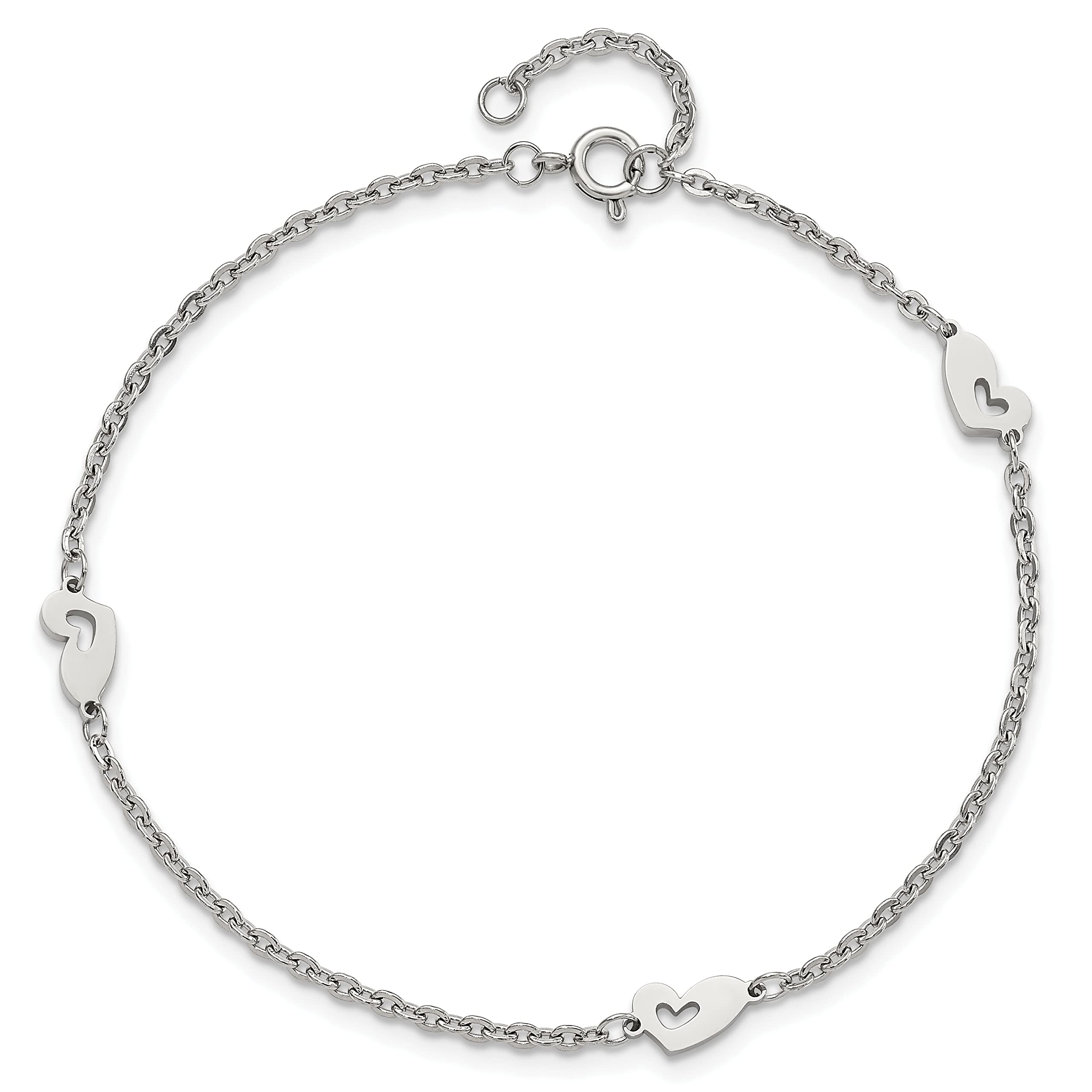 Stainless Steel Polished Heart Anklet with 1 Inch Extension - Elegant Adjustable Ankle Bracelet for Women, Perfect for Beach, Wedding & Everyday Wear