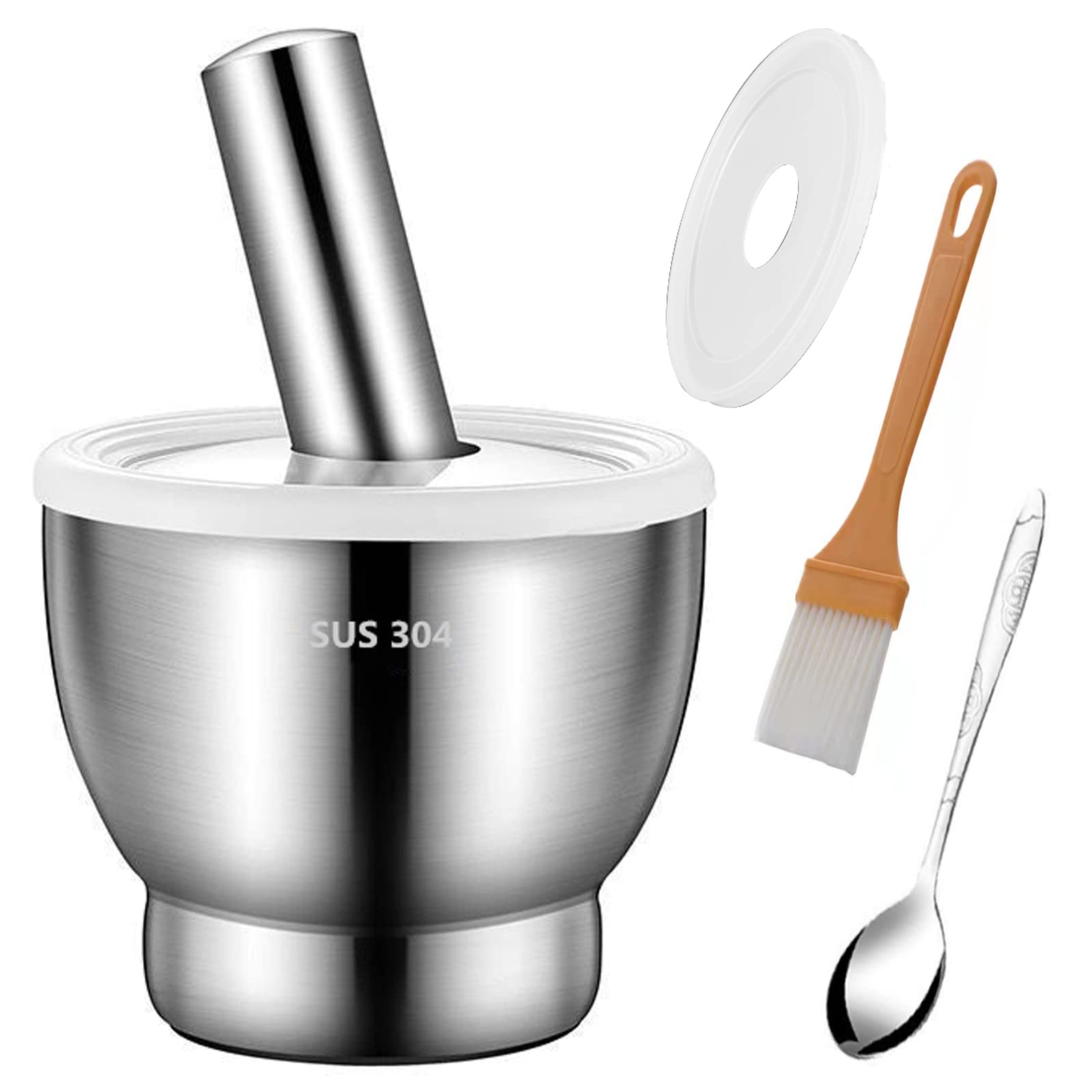 Premium Stainless Steel Mortar and Pestle Set - 5 Inch Large Molcajete for Grinding Herbs, Spices, Pills & Making Guacamole - 18/8 Rust-Proof Kitchen Tool for Cooking, Pharmacy Use & Mexican Cuisine
