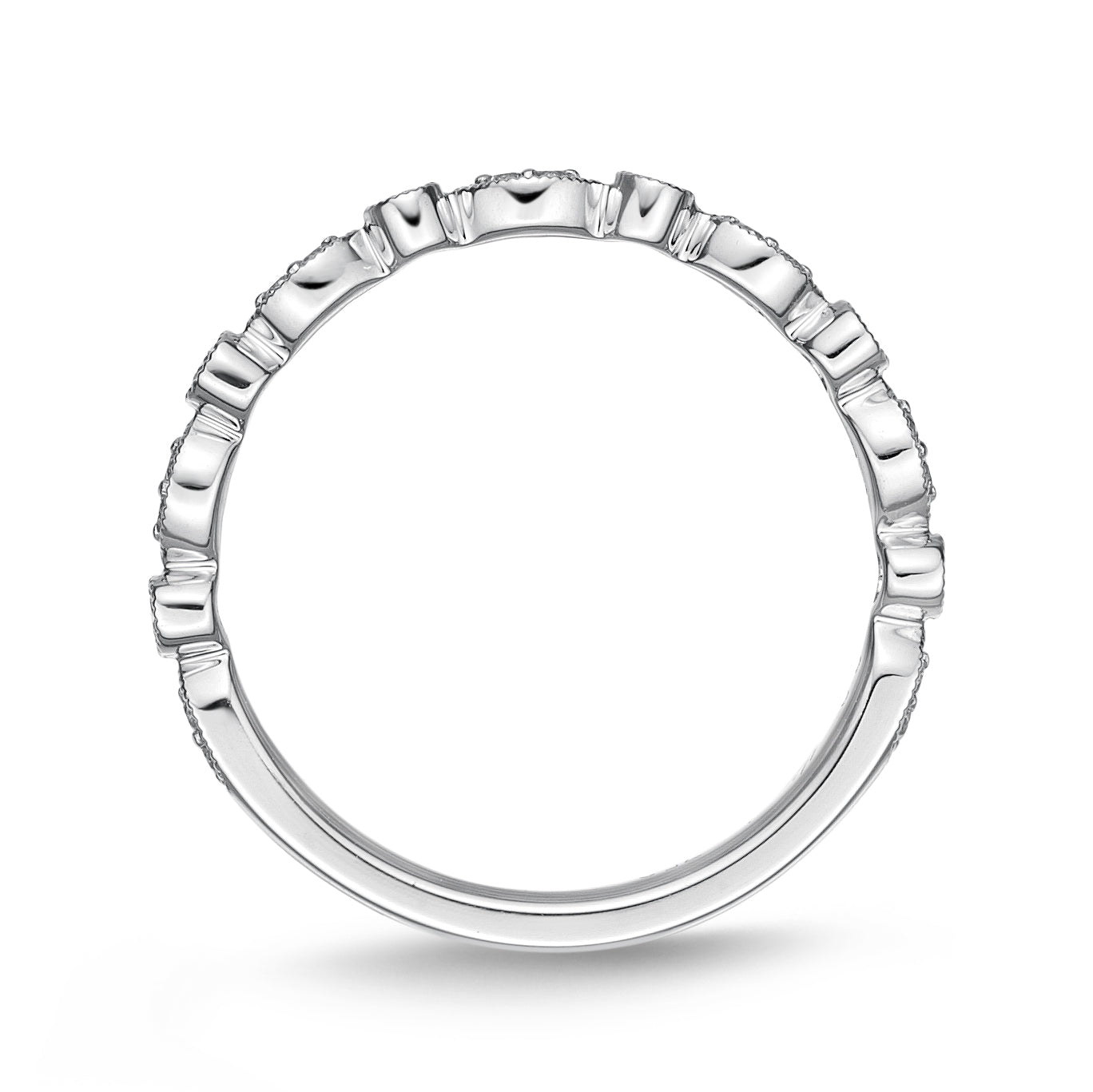 18K White Gold 0.15 Carat Diamond Vintage Round & Illusion Marquise Stackable Ring - Perfect for Layering, Anniversary Gifts & Special Occasions
