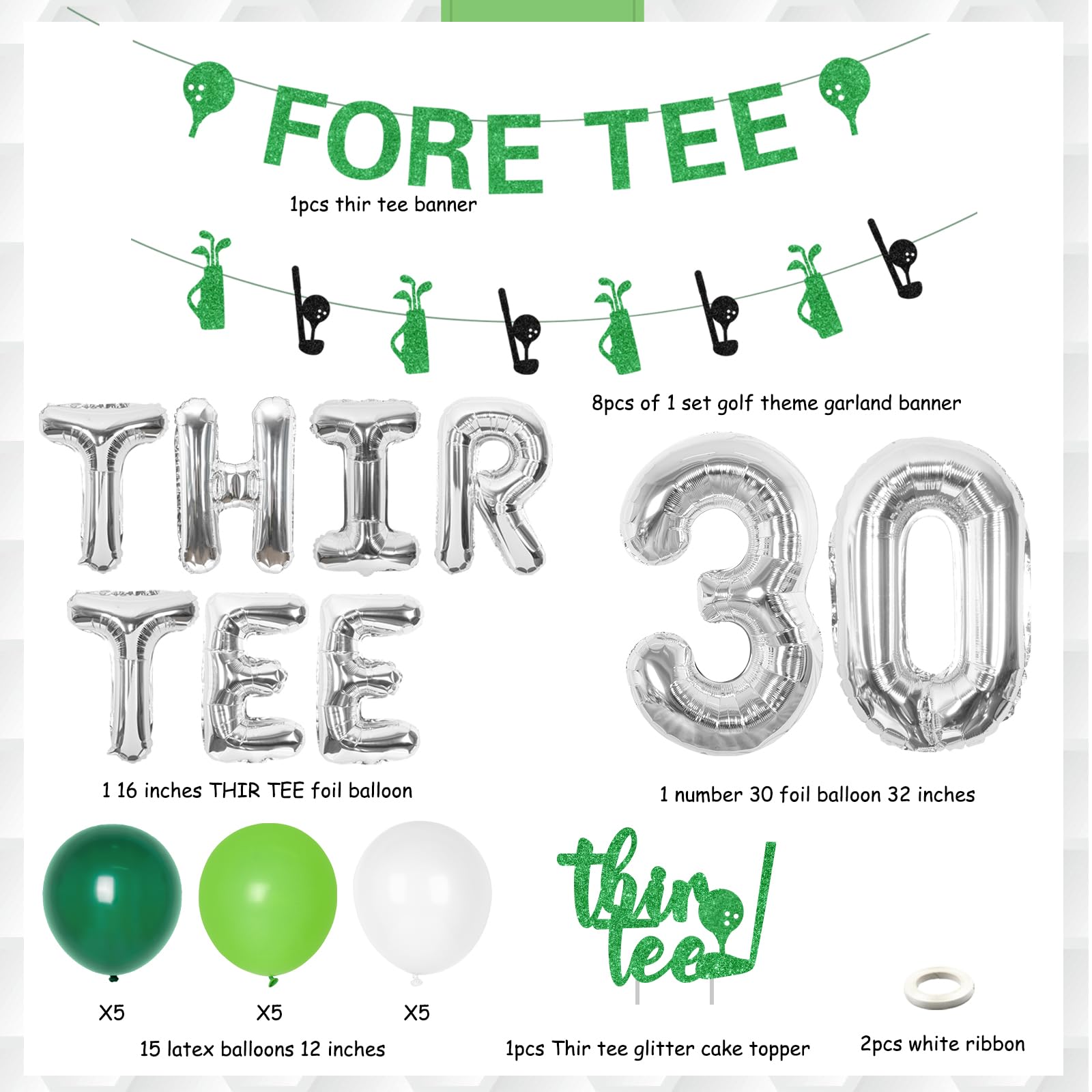 30th Birthday Golf Decorations for Men - Thir-Tee Birthday Banner, Cake Topper & Glitter Party Supplies | Perfect for Golf-Themed 30th Birthday Celebrations & Sports Lover Parties