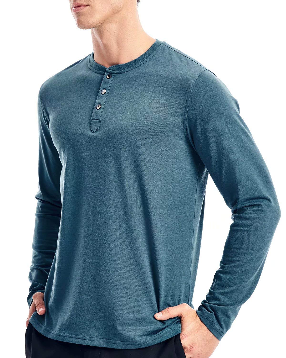 Men's Cotton Blend Henley Shirts - Long Sleeve Casual Button-Up T-Shirts for Everyday Wear, Work & Outdoor Activities