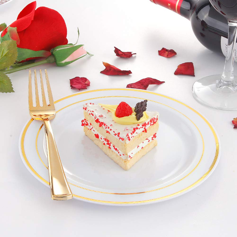 72 Pcs Heavy Duty Gold Rimmed Plastic Plates - 7.5
