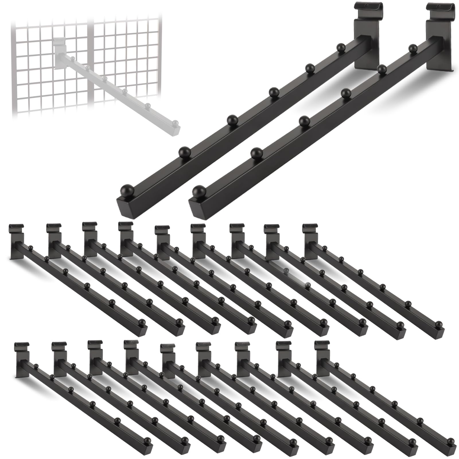 6 Ball Waterfall Gridwall Hooks - 20 Pack Metal Display Rack Accessories for Retail Store Fixtures, Perfect for Hanging Jewelry, Scarves, Bags & Clothing in Boutique Shops