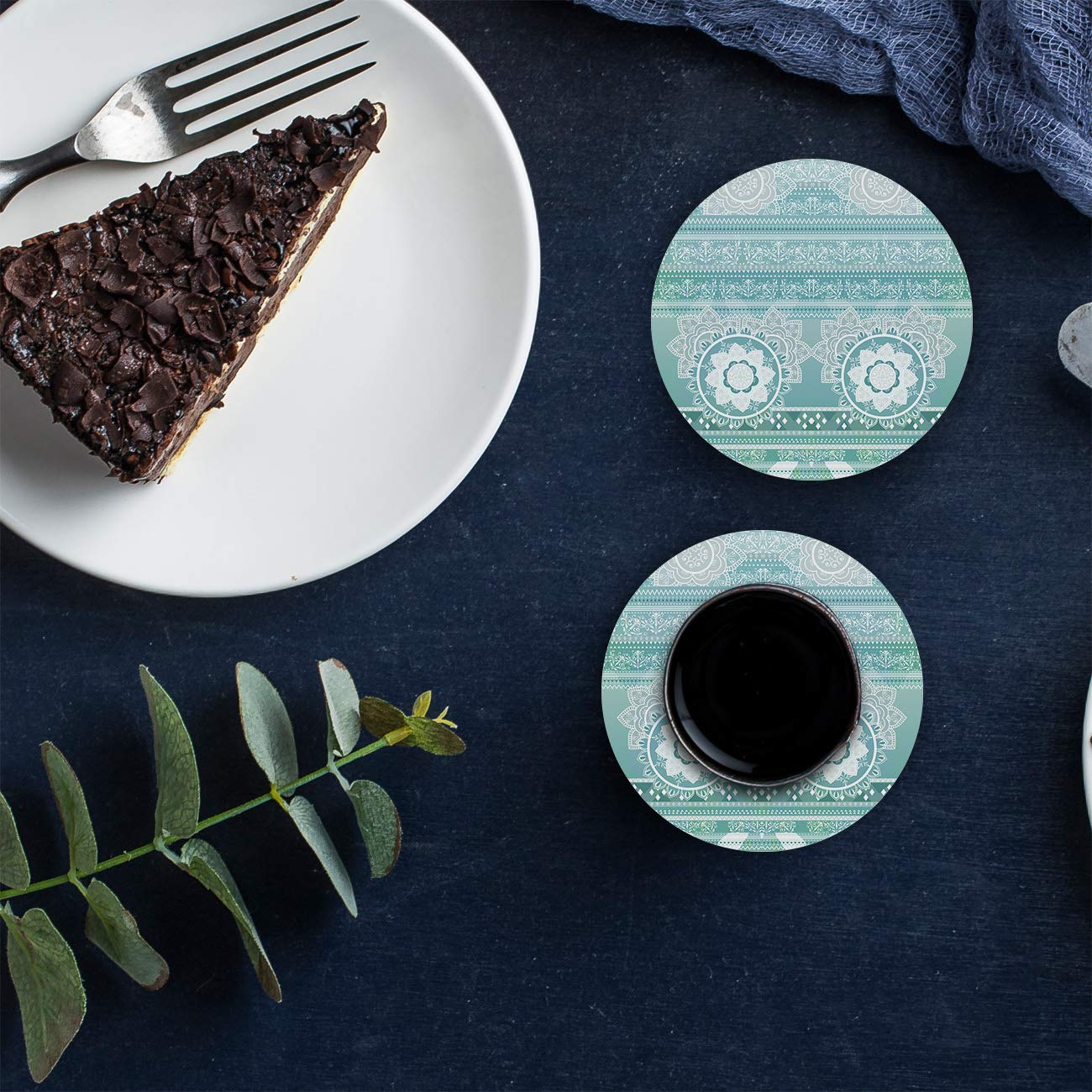 4-Piece Ceramic Drink Coasters Set with Cork Base - Absorbent Round Coasters for Hot & Cold Beverages - Housewarming Gifts, Kitchen, Bar Decor (Mandala Design) - Perfect for Coffee Tables, Dining Rooms & Office Desks