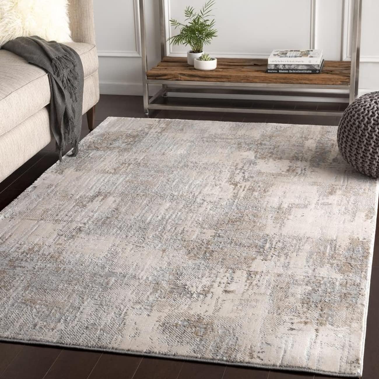 Mark&Day Modern Light Gray Area Rug 9x12 - Soft Polle Design in Grey Beige White - Non-Slip Living Room Rug, Bedroom Carpet, Kitchen Floor Mat (9' x 12'4