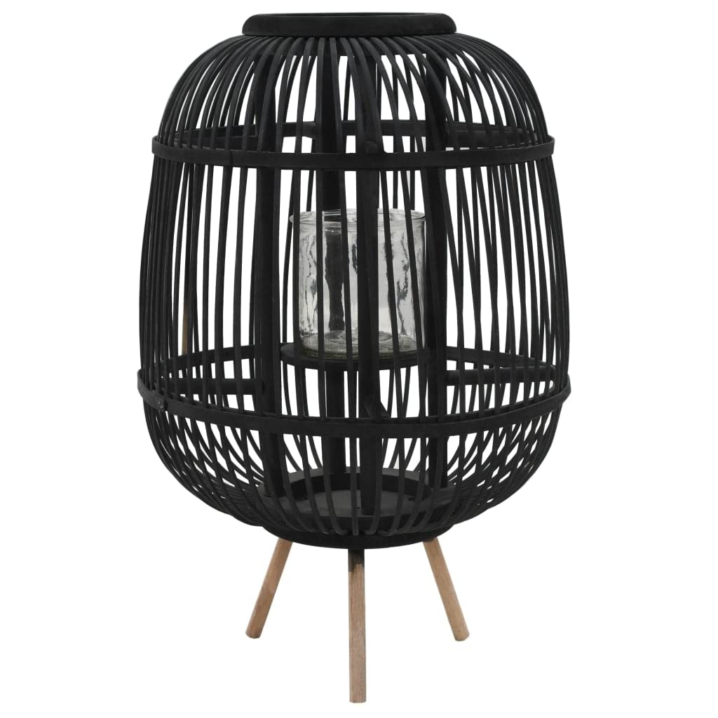 vidaXL Black Bamboo Freestanding Candle Lantern Holder – Durable Weatherproof Outdoor/Indoor Decor with Stable Wooden Base & Glass Jar – Perfect for Patio, Garden, Wedding & Home Decoration