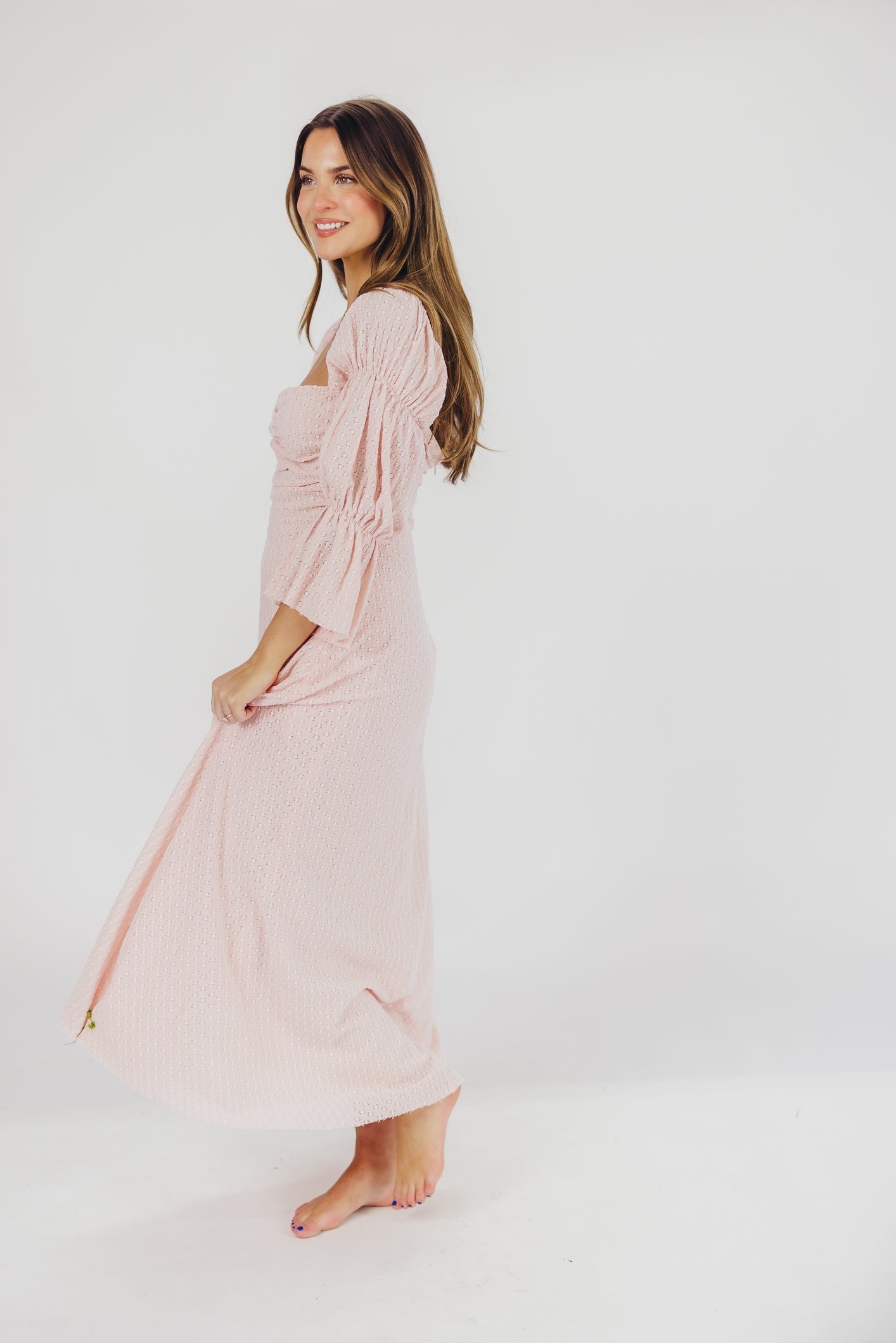 Corrine Tiered Sleeve Maxi Dress with Pockets - Ballerina Pink | Bump Friendly Maternity Dress | Perfect for Weddings, Baby Showers & Summer Vacations