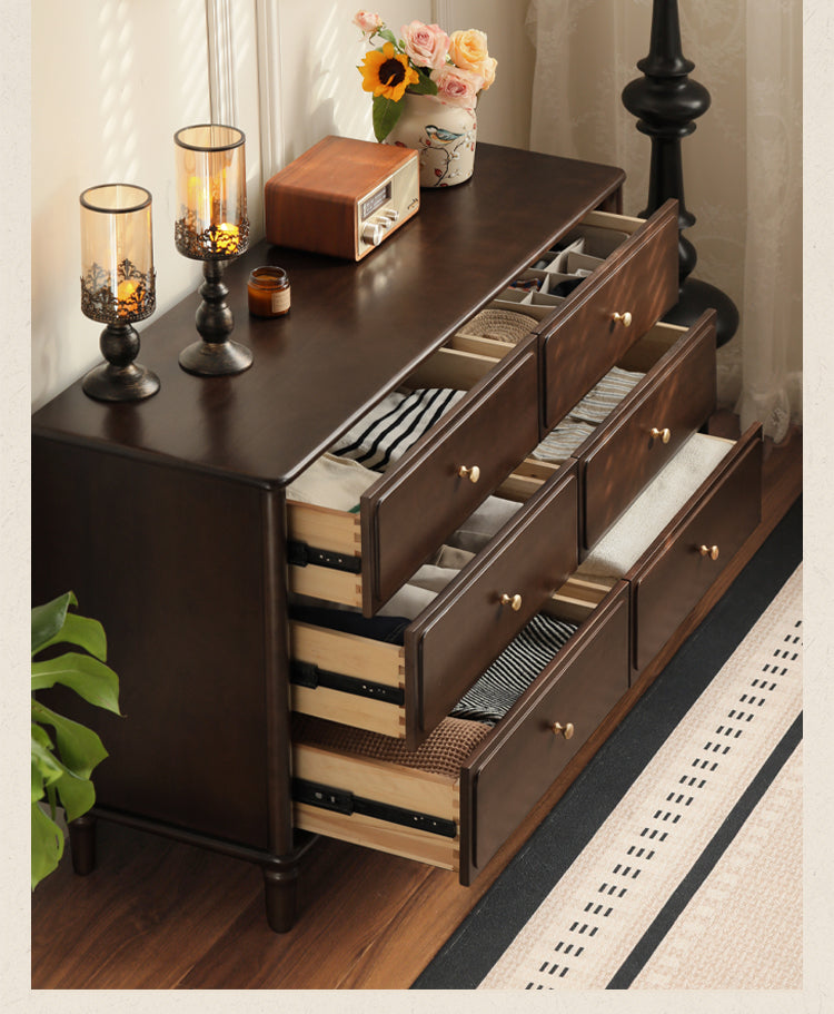 Vintage American Style Solid Poplar Wood Dresser - 5-Drawer Chest for Bedroom, Living Room & Home Office Storage