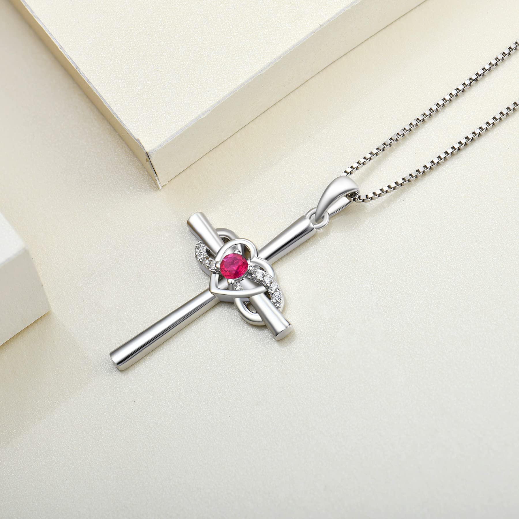 YL Sterling Silver Infinity Heart Cross Necklace for Women - Elegant Crucifix Pendant with Birthstone - Perfect for Gifts, Anniversaries & Everyday Wear