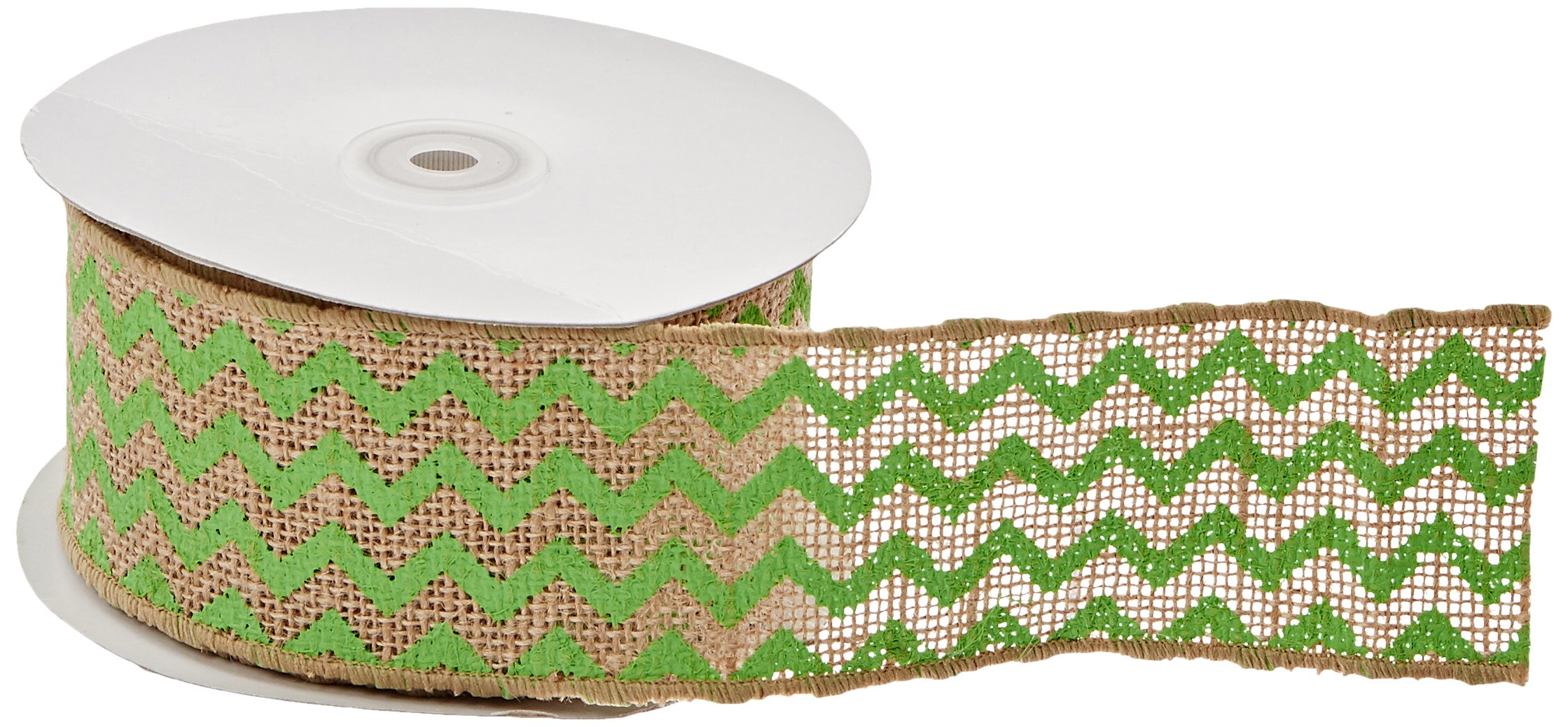 Kel-Toy Chevron Burlap Ribbon 1.5x10yd - Natural & Lime Green for Gift Wrapping & Crafts