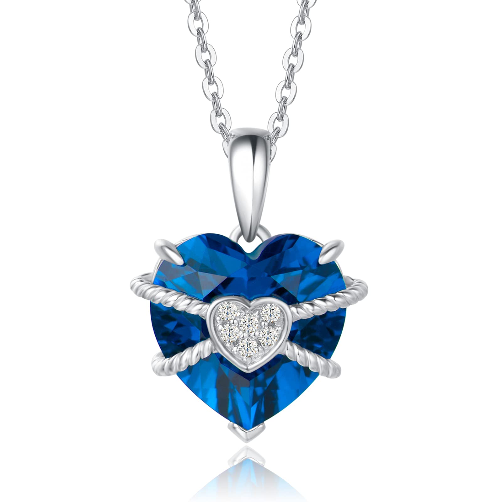 FANCIME Sterling Silver 10 Carat Birthstone Necklace for Women - Heart Pendant with Created Gemstone, 16+2 Inch Adjustable Chain | Valentine's Day, Anniversary, Birthday Gift for Wife, Mom, Girlfriend | Perfect for Romantic Occasions & Special Celebrations