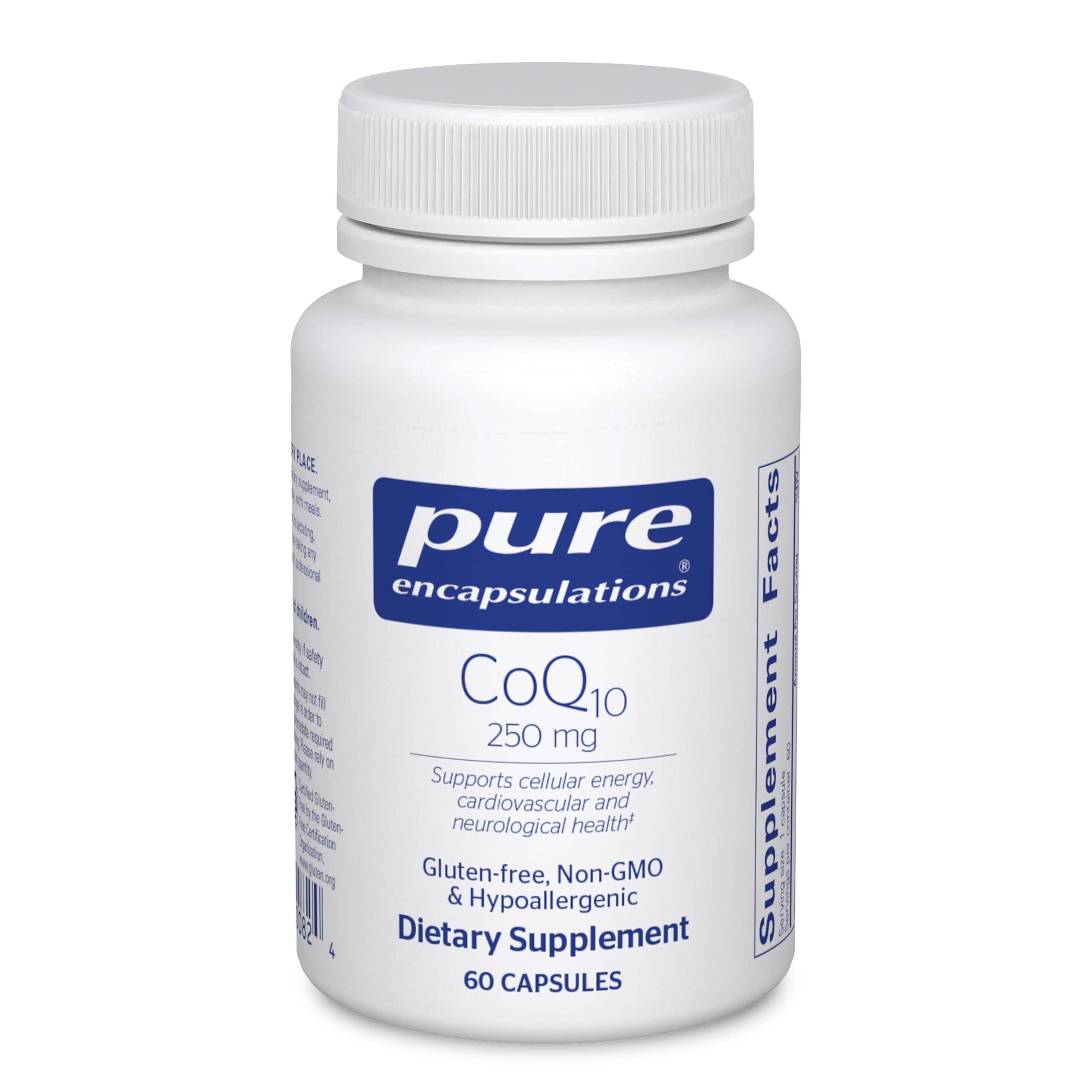 Pure Encapsulations CoQ10 250mg Supplement - Brain, Heart & Mitochondrial Support - Non-GMO Vegetarian Capsules - 60 Count for Energy & Cognitive Health - Perfect for Active Adults & Seniors