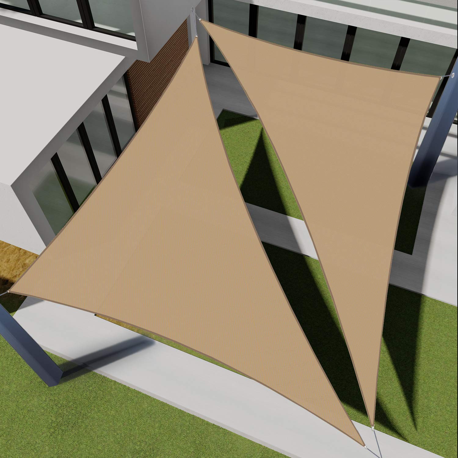 E&K Sunrise 8' x 20' x 22' Sand Color Triangle Sun Shade Sail - 180 GSM UV Block Canopy with Curved Edges for Patio, Pool & Backyard Outdoor Shade