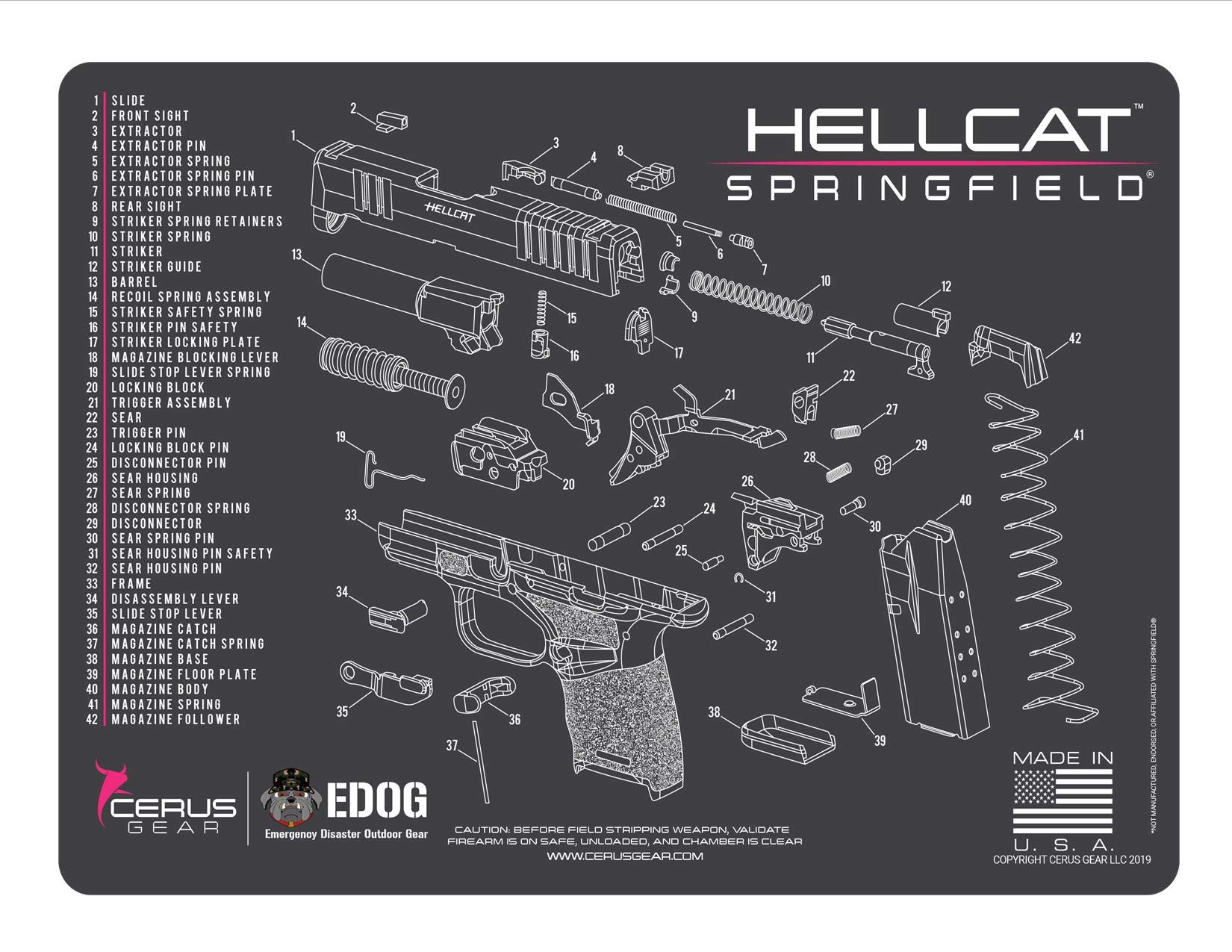 EDOG Range Warrior 27-Piece Gun Cleaning Kit - Compatible with Springfield Armory Hellcat - Pink Trim Schematic Mat for Women - .22, 9mm to .45 Caliber Maintenance Set with Tactical Guide - Perfect for Range Days & Firearm Care
