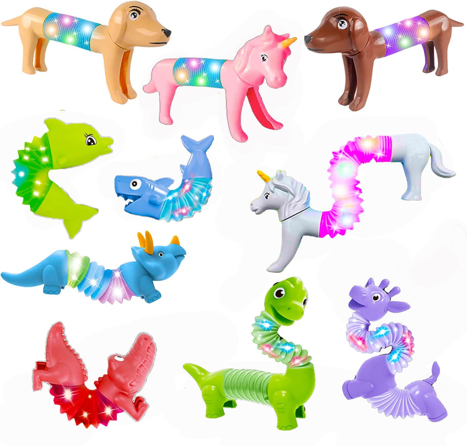 Easter Basket Stuffers for Kids - LED Animal Pop Tubes Sensory Fidget Toys for Toddlers Ages 3-7 - Fun Easter Egg Fillers & Stress Relief Gifts for Boys & Girls - Perfect for Classroom Rewards, Party Favors & Sensory Play