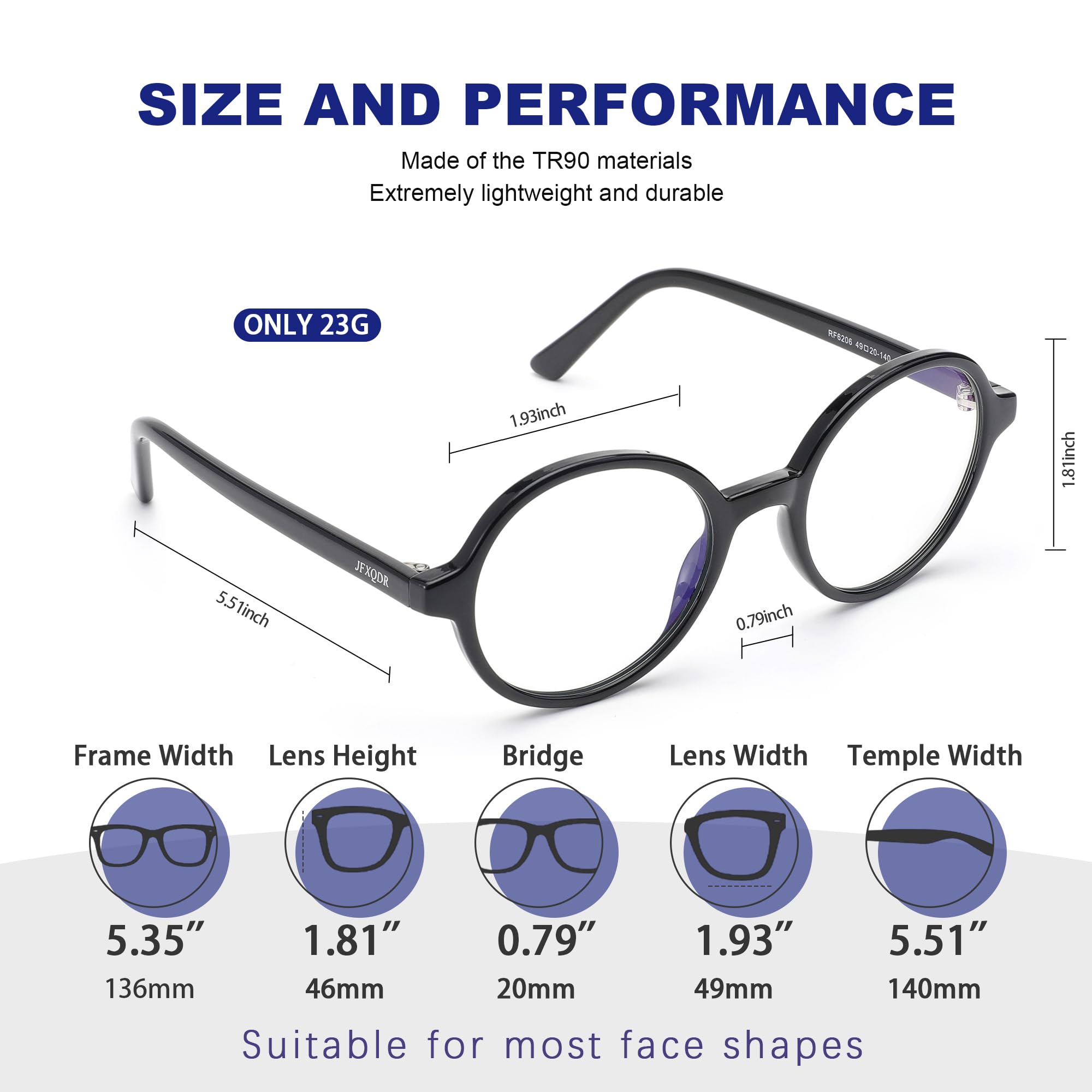Blue Light Blocking Glasses for Women & Men - Small Round Frame Computer Glasses Anti Glare UV400 Protection (Black) - Perfect for Office Work, Gaming & Screen Time