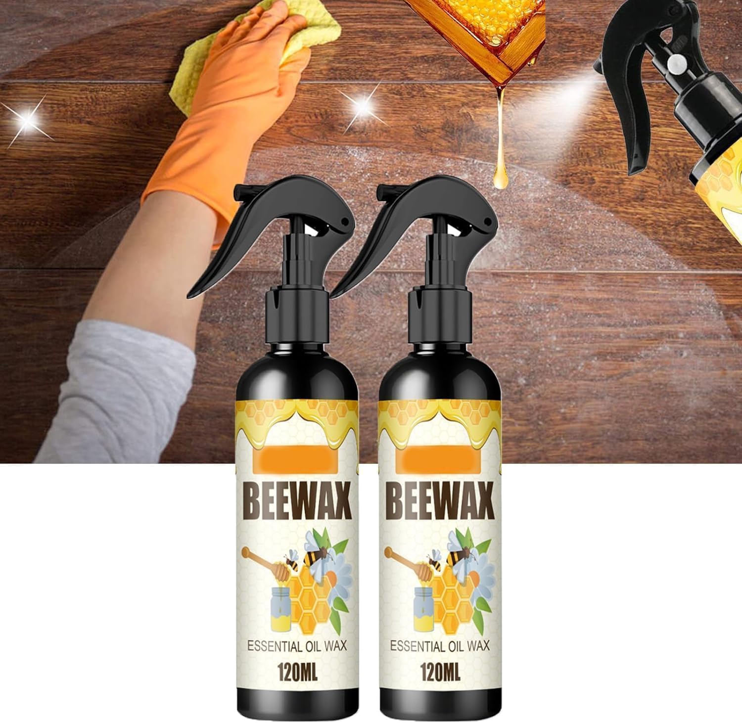 Natural Beeswax Polish Spray - 2 Pack (120ML Each) | Wood Furniture & Floor Cleaner, Conditioner & Protector | Safe for Tables, Cabinets & Hardwood Floors | Ideal for Home, Office & Antique Restoration