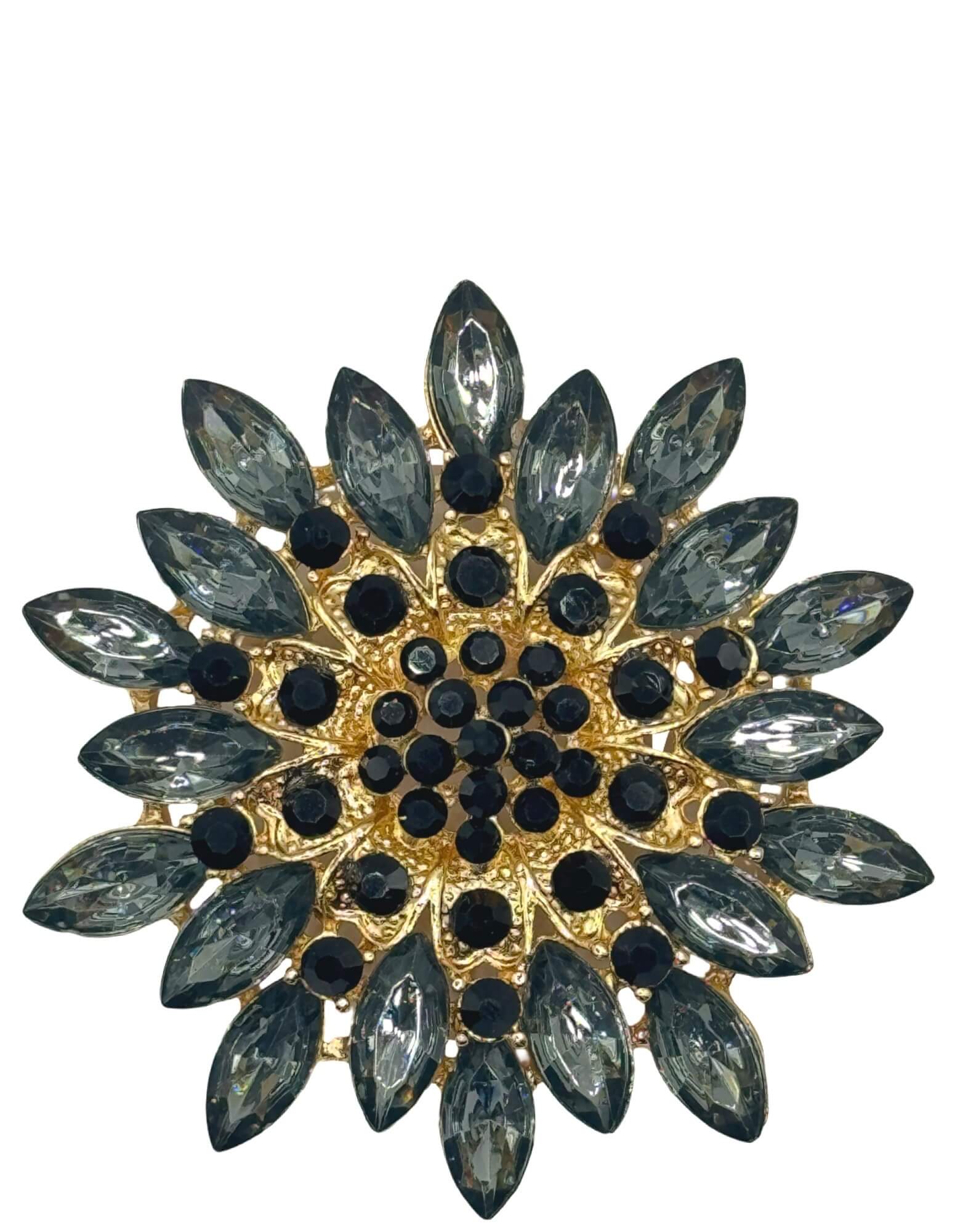 DÉCLIC Large Gilded Flower Pin Brooch - Elegant Black Floral Jewelry for Women | Perfect for Weddings, Parties & Special Occasions