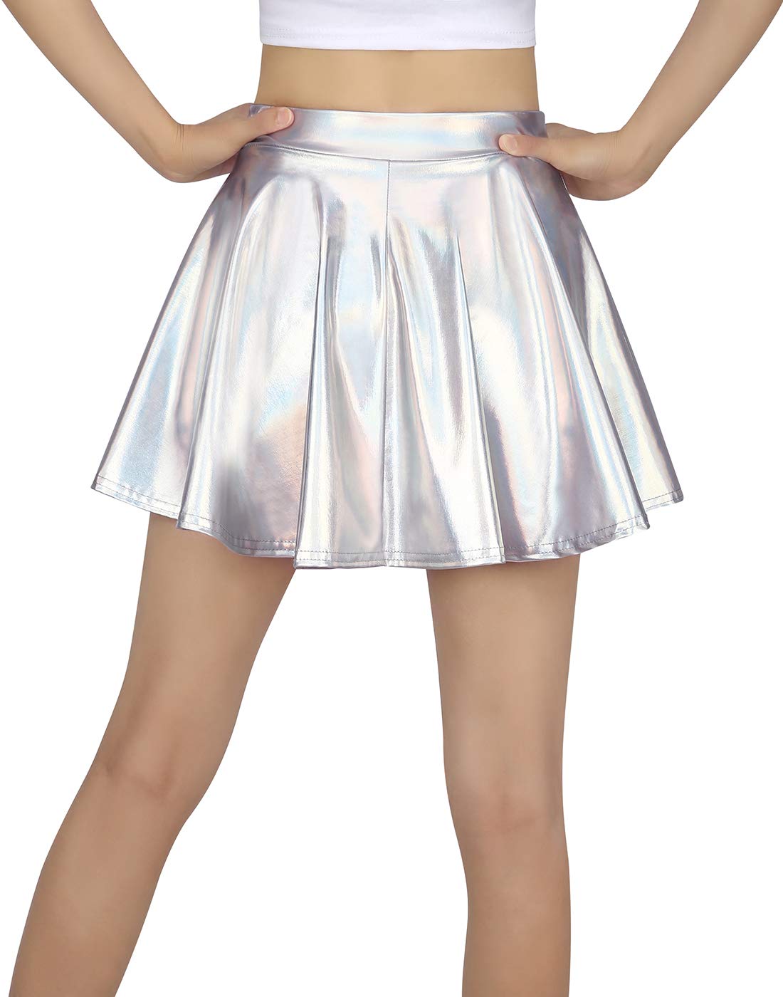 HDE Girls' Metallic Skater Skort - Shiny Holographic Dance Skirt for Cheerleading, Gymnastics & Casual Wear | Athletic Scooter Skirt with Comfort Fit