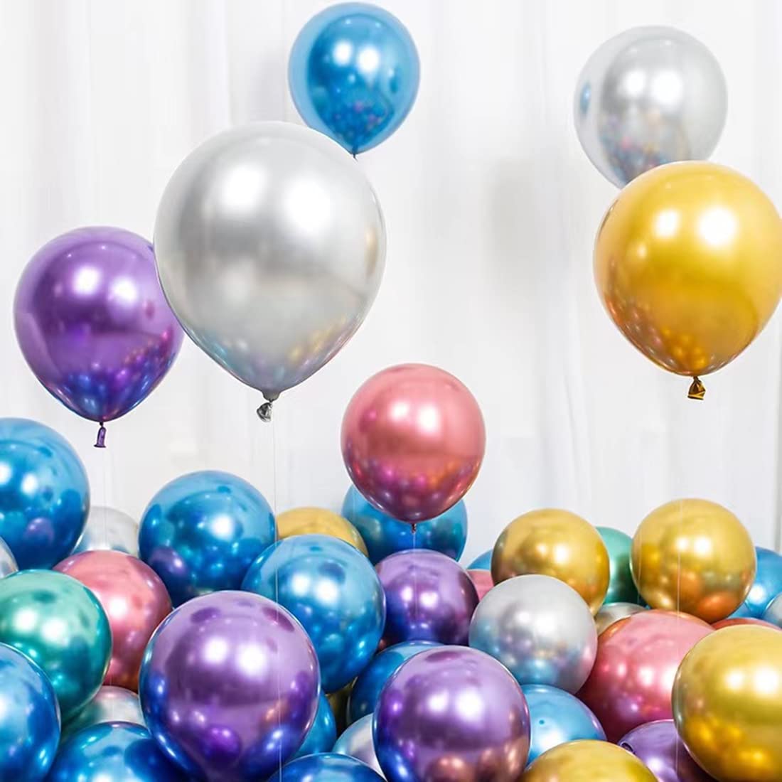 100pcs 12 Inch Chrome Metallic Blue Helium Balloons - Premium Party Decorations for Birthday, Wedding, Baby Shower & Christmas Events - Perfect for Balloon Arches, Ceiling Decor & Party Backdrops