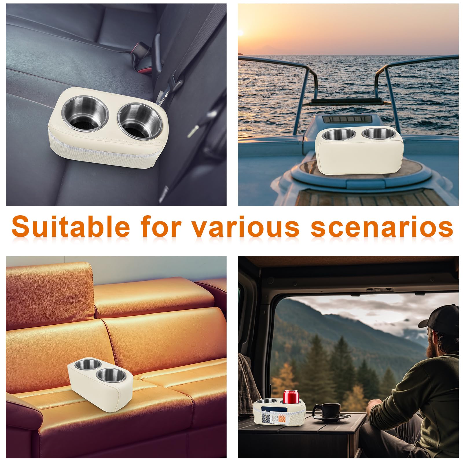 Layhit Stainless Steel Double Cup Holder for Car Boat RV Yacht - White | Durable Drink Holder for Seats, Perfect for Road Trips, Boating & Outdoor Adventures