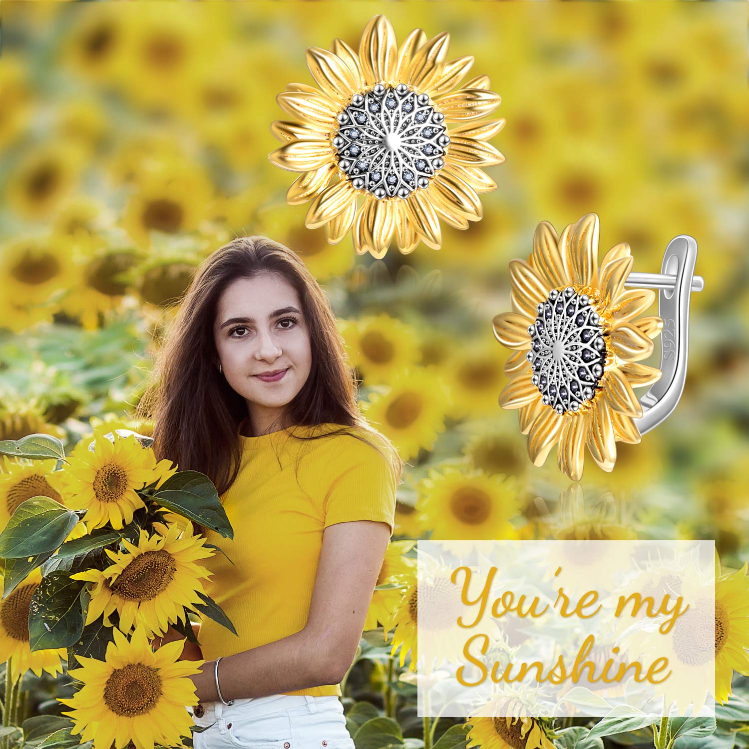 Sunflower Hoop Earrings for Women - Sterling Silver & Gold Plated Dainty Floral Jewelry - Perfect Valentine's Day, Birthday Gift for Wife, Daughter, Mom | Everyday Wear & Special Occasions