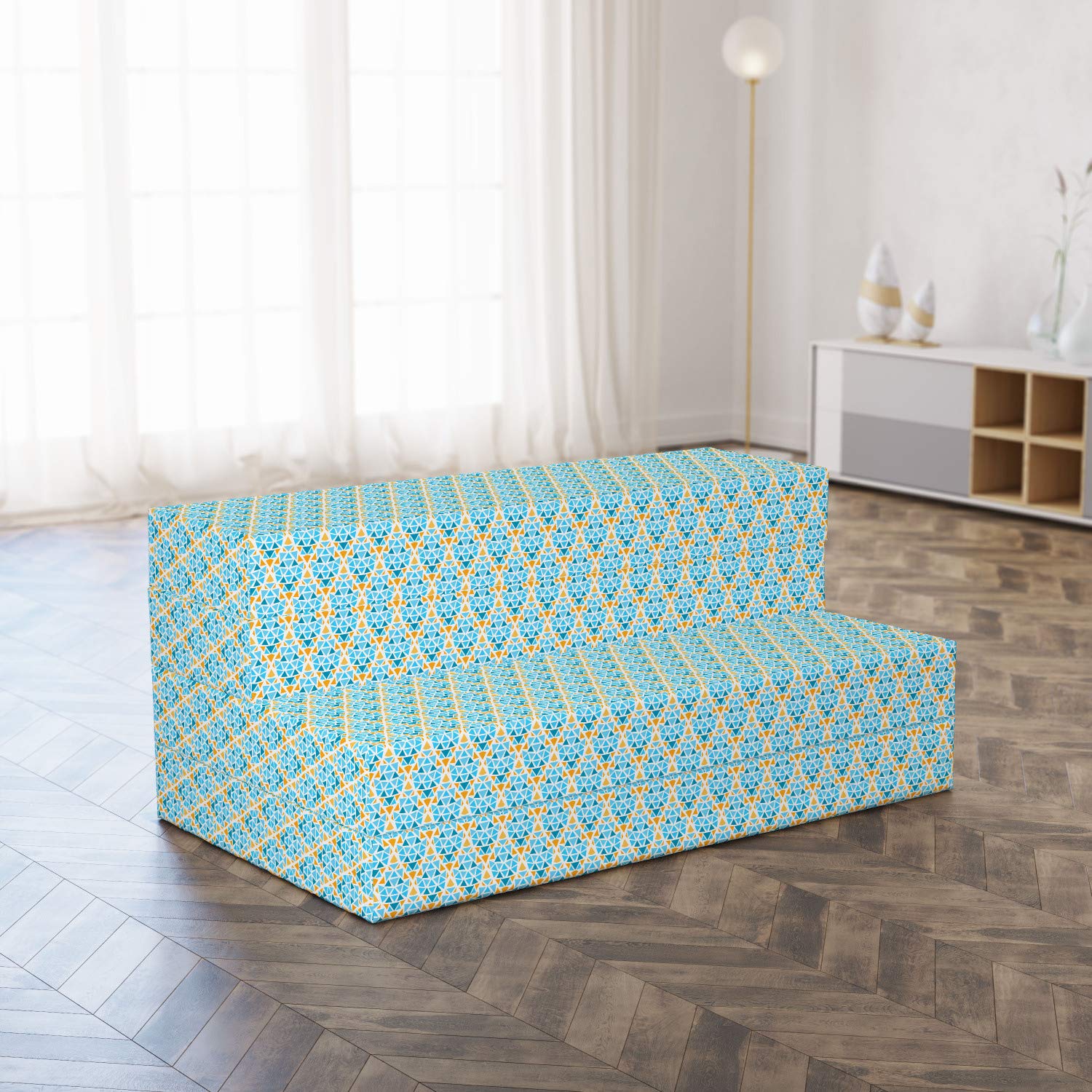 Ambesonne Yellow and Blue Foldable Mattress with Triangle Motif - 78.7