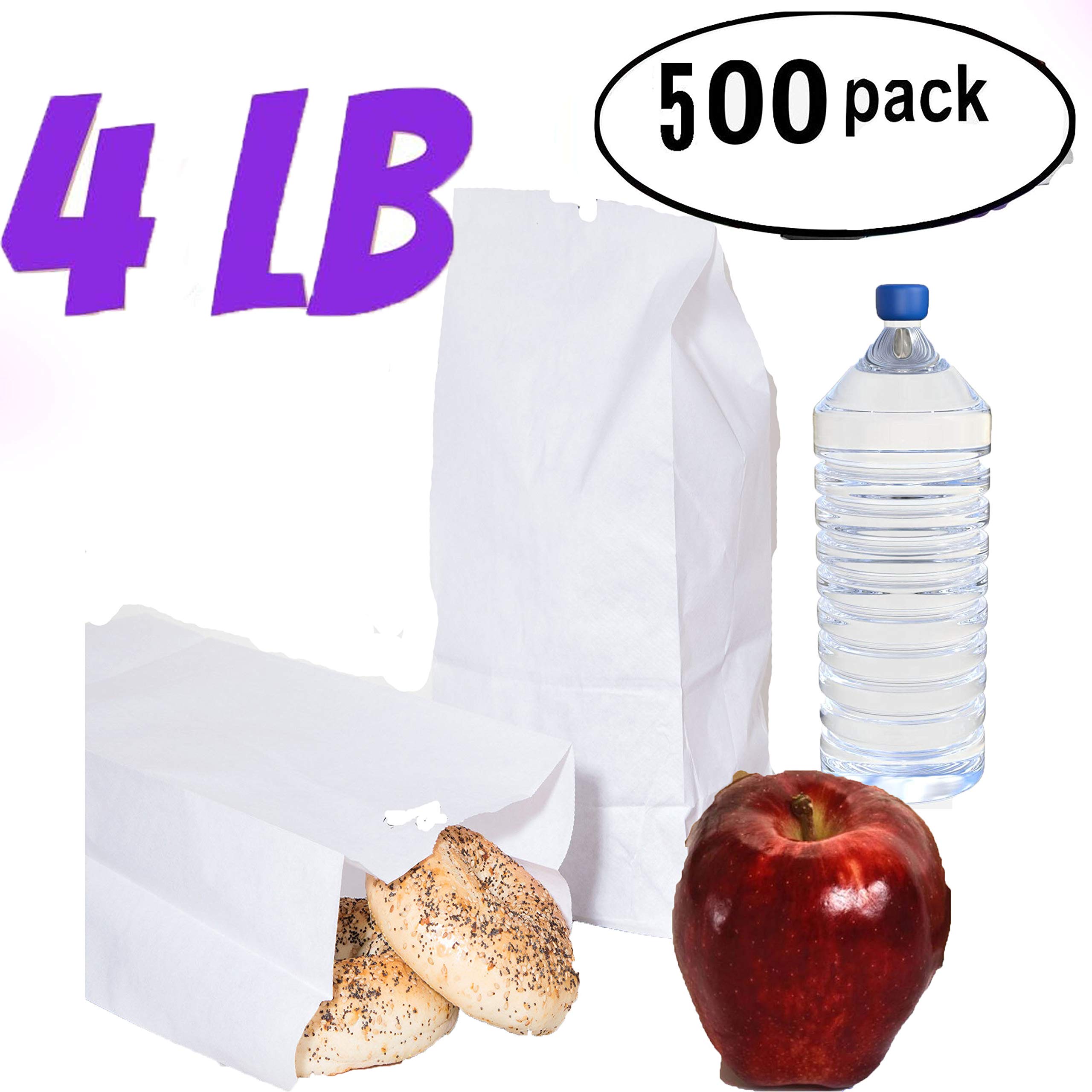 Pizety White Lunch Bags 4lb (Pack of 500) - Premium White Paper Bags for Lunch, Crafts, Party Favors, Puppets & Pharmacy Use | Ideal for School, Office, Picnics & Retail Packaging