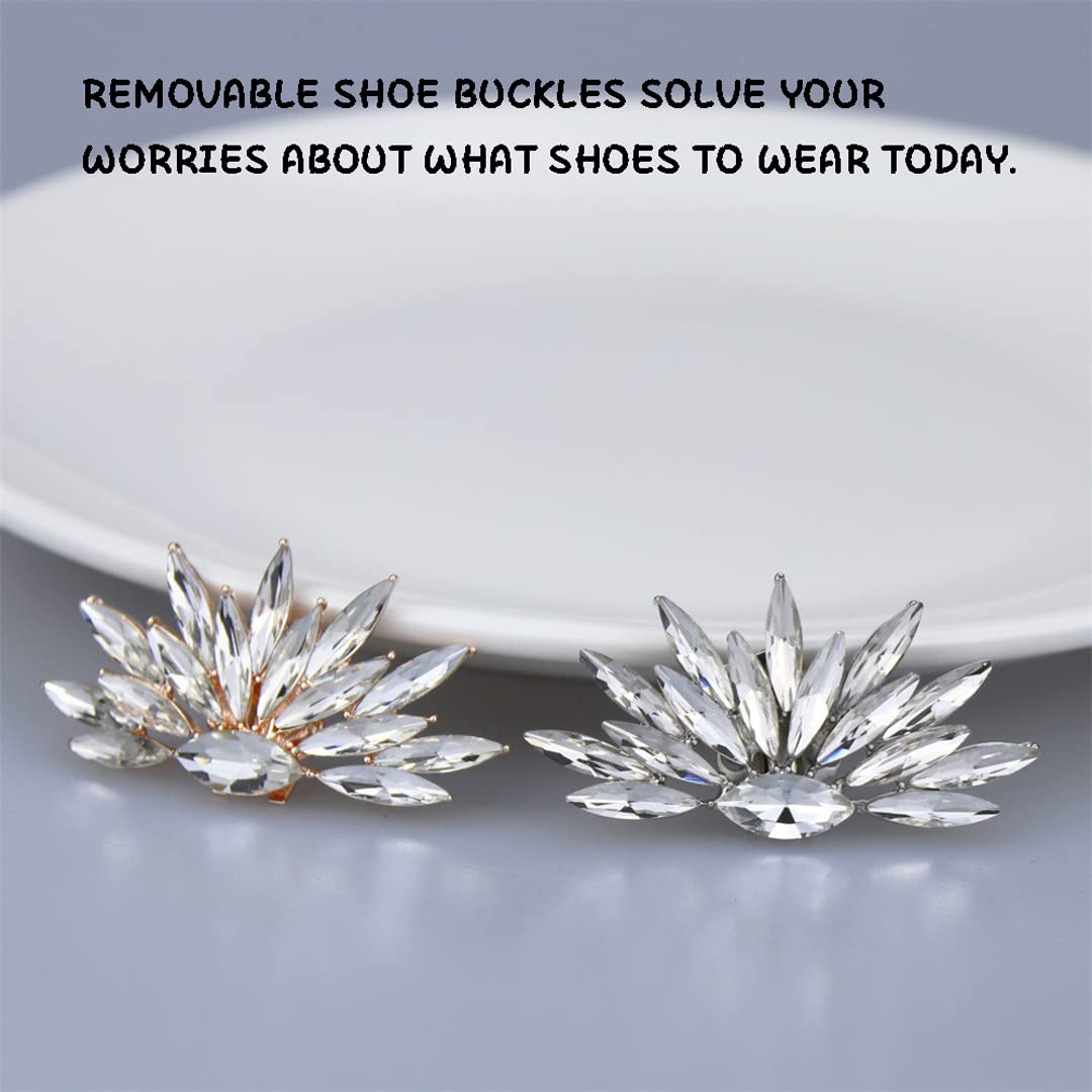 2 Pcs Crystal Feather Shoe Clips - Detachable Metal Shoe Buckles for Women | Elegant Shoe Decorations & Charms for Wedding, Party, Prom | Perfect for Pumps, Flats & Heels - Bridal Accessories & Formal Occasions