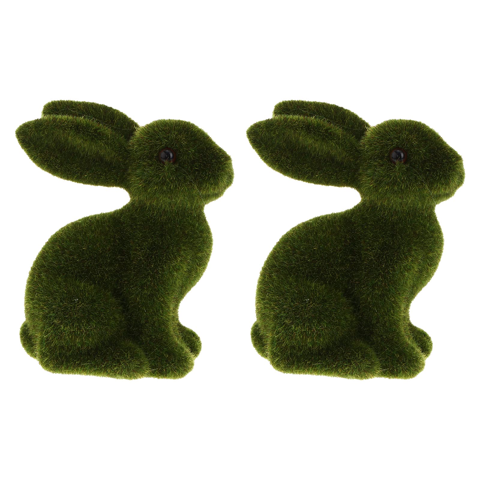 WINOMO 2Pcs Flocked Easter Bunny Figurines - Standing Furry Rabbit Sculpture for Easter Party Decorations, Home Decor, Table Centerpiece, Spring Gift Ideas (Green)