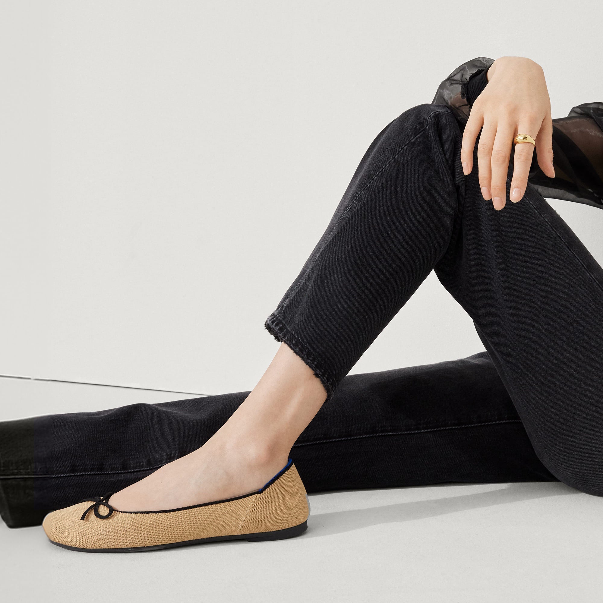 Women's Comfortable Ballet Flats - Beige & Black Soft Leather Loafers for Casual Wear, Office & Everyday Use