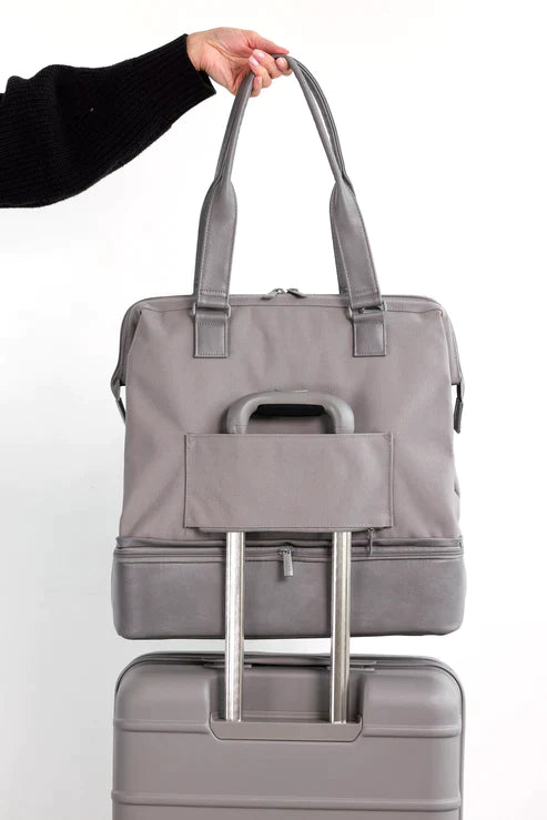 Grey Convertible Mini Weekender Bag - Stylish & Compact Travel Duffel for Weekend Getaways, Gym, Work & Overnight Trips