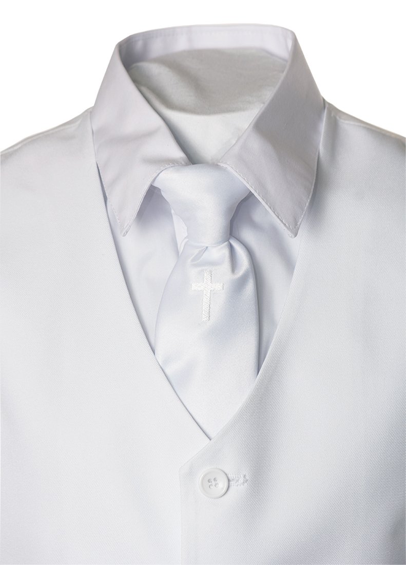 Boys First Holy Communion White Suit with Cross Neck Tie - Formal Church Outfit for Religious Ceremonies & Special Occasions