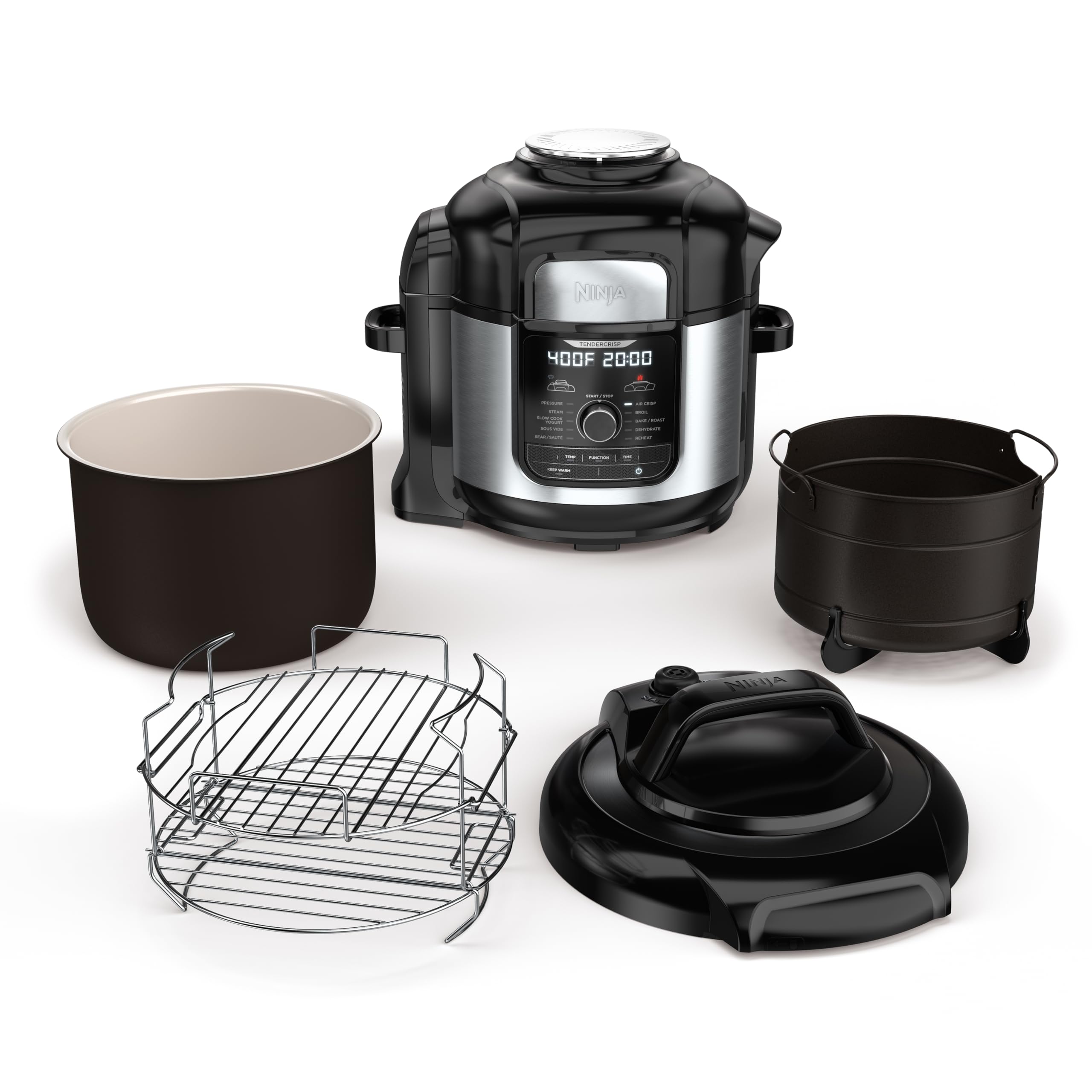 Ninja FD401 LP3 Foodi 12-in-1 Deluxe XL 8 qt. Pressure Cooker & Air Fryer | Steams, Slow Cooks, Sears, Sautés, Dehydrates | Includes 5 qt. Crisper Basket, Reversible Rack & Recipe Book | Silver | Perfect for Family Dinners, Meal Prep & Healthy Cooking
