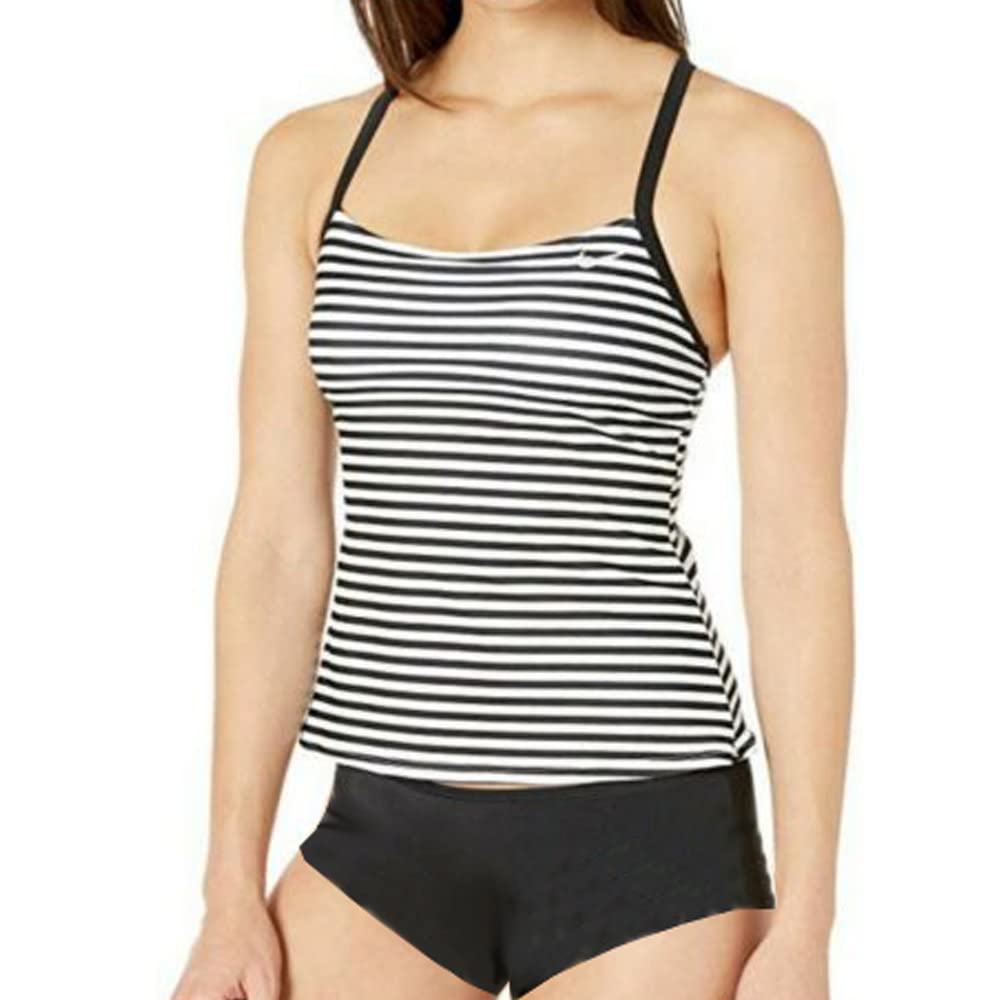 Nike Women's Plus Size Laser Stripe Racerback Tankini Swimsuit Set with Boyshorts - Navy/Royal Blue - Perfect for Beach, Pool & Summer Vacations
