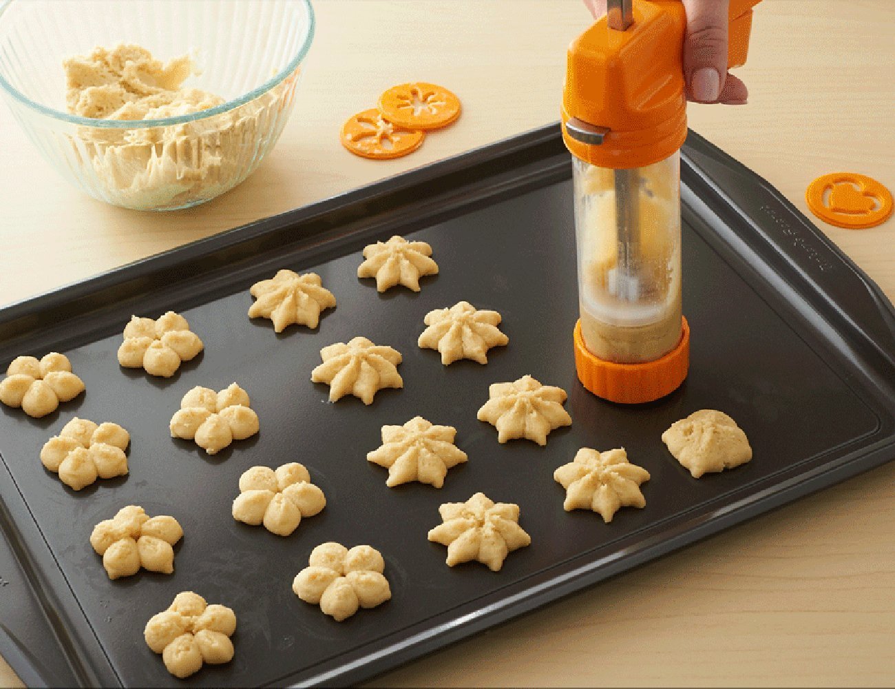 Baker's Secret Essentials 21-Piece Cookie Press Set with 12 Disk Shapes & 8 Icing Tips - Perfect for Holiday Baking, Cookie Decorating, and DIY Dessert Making