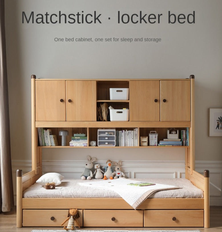 Solid Oak Wood Multi-Function Storage Bed - Queen Size Platform Bed with Underbed Drawers for Small Space Bedroom, Guest Room & Studio Apartments