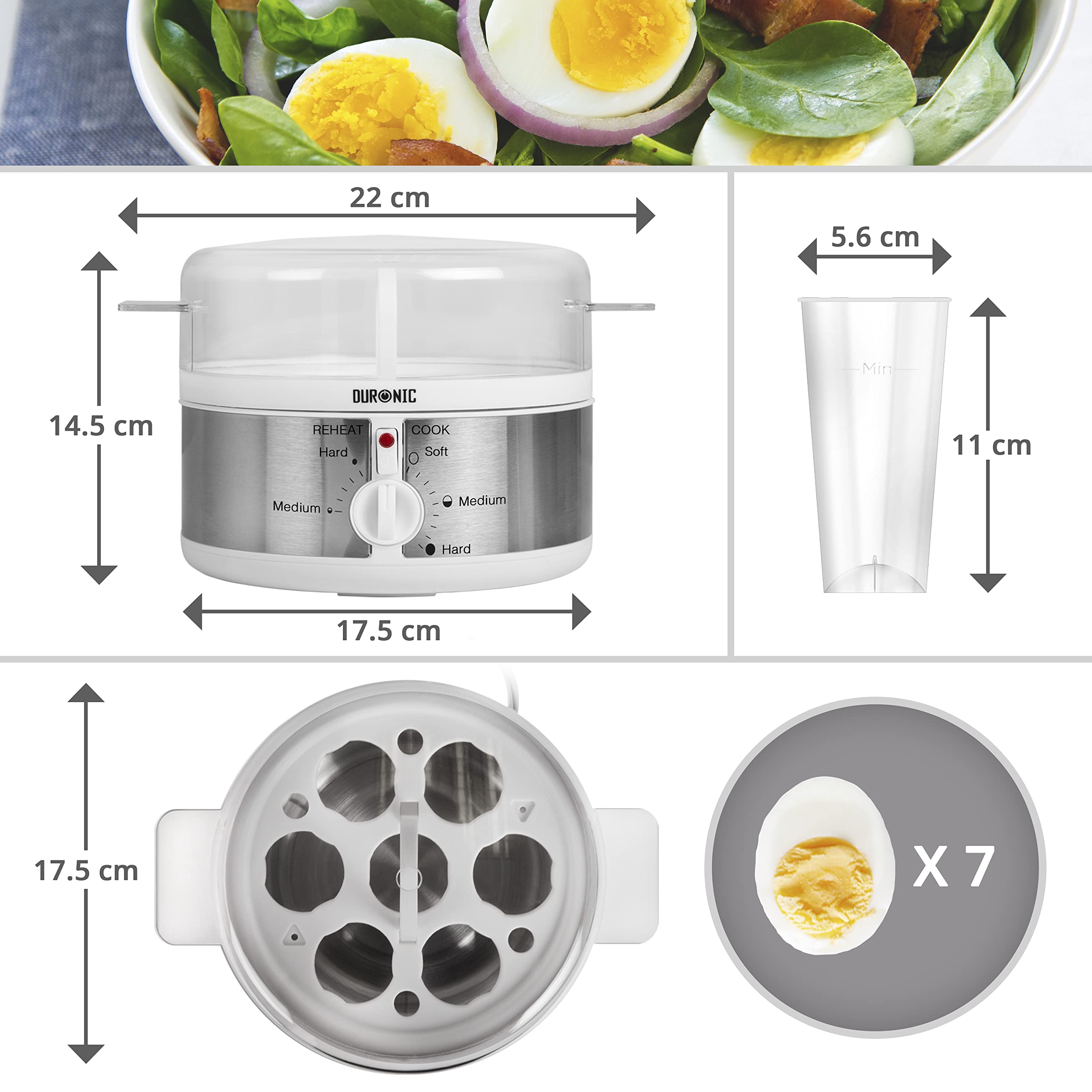 Duronic EB35 Electric Egg Boiler & Steamer - Automatic Egg Cooker Machine for Perfect Soft, Medium & Hard Boiled Eggs (7 Eggs Capacity) | Ideal for Breakfast, Meal Prep & Healthy Cooking